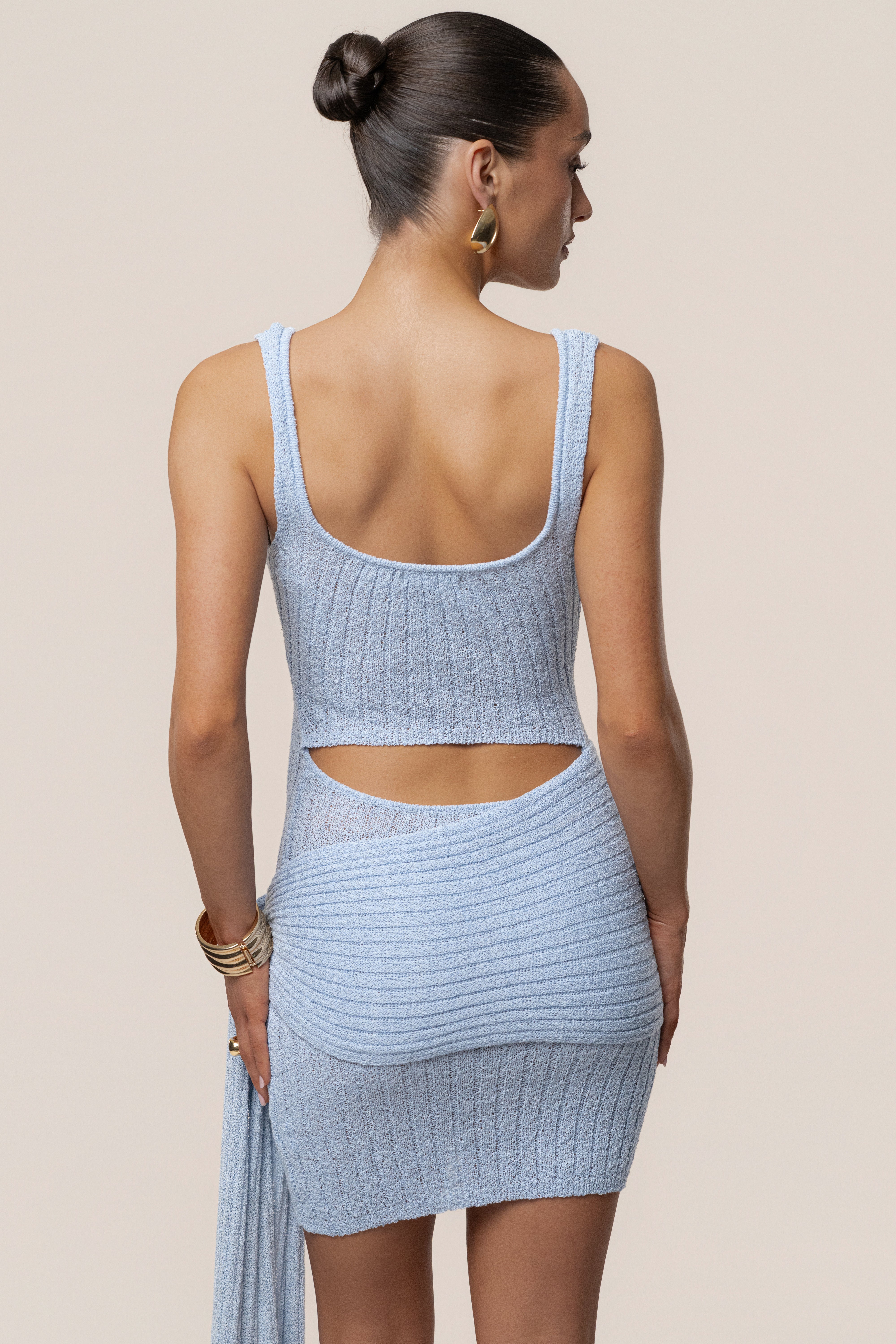 Lt. Blue Ribbed Scarf Mini Dress - JLUXLABEL