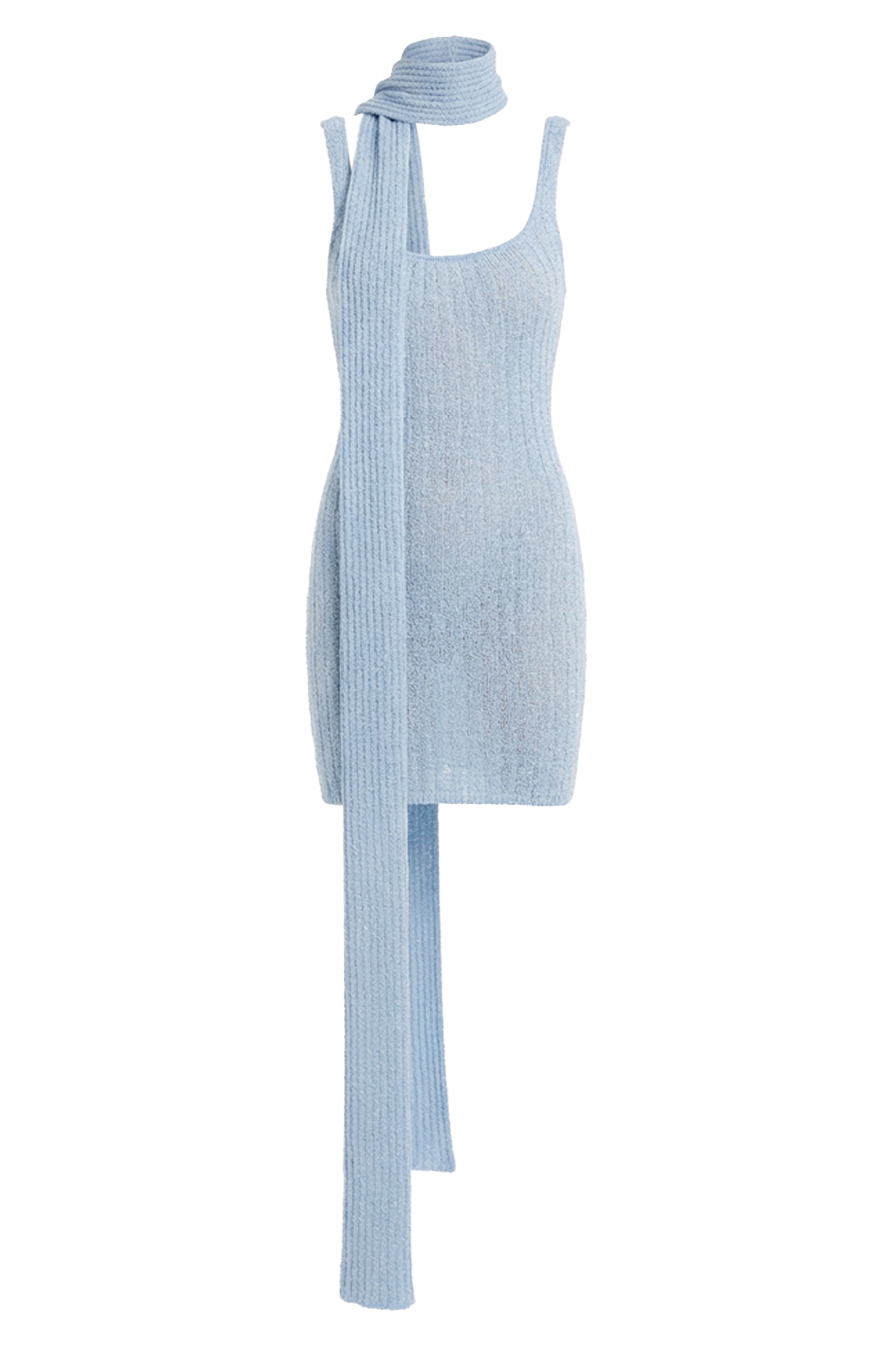 Lt. Blue Ribbed Scarf Mini Dress - JLUXLABEL