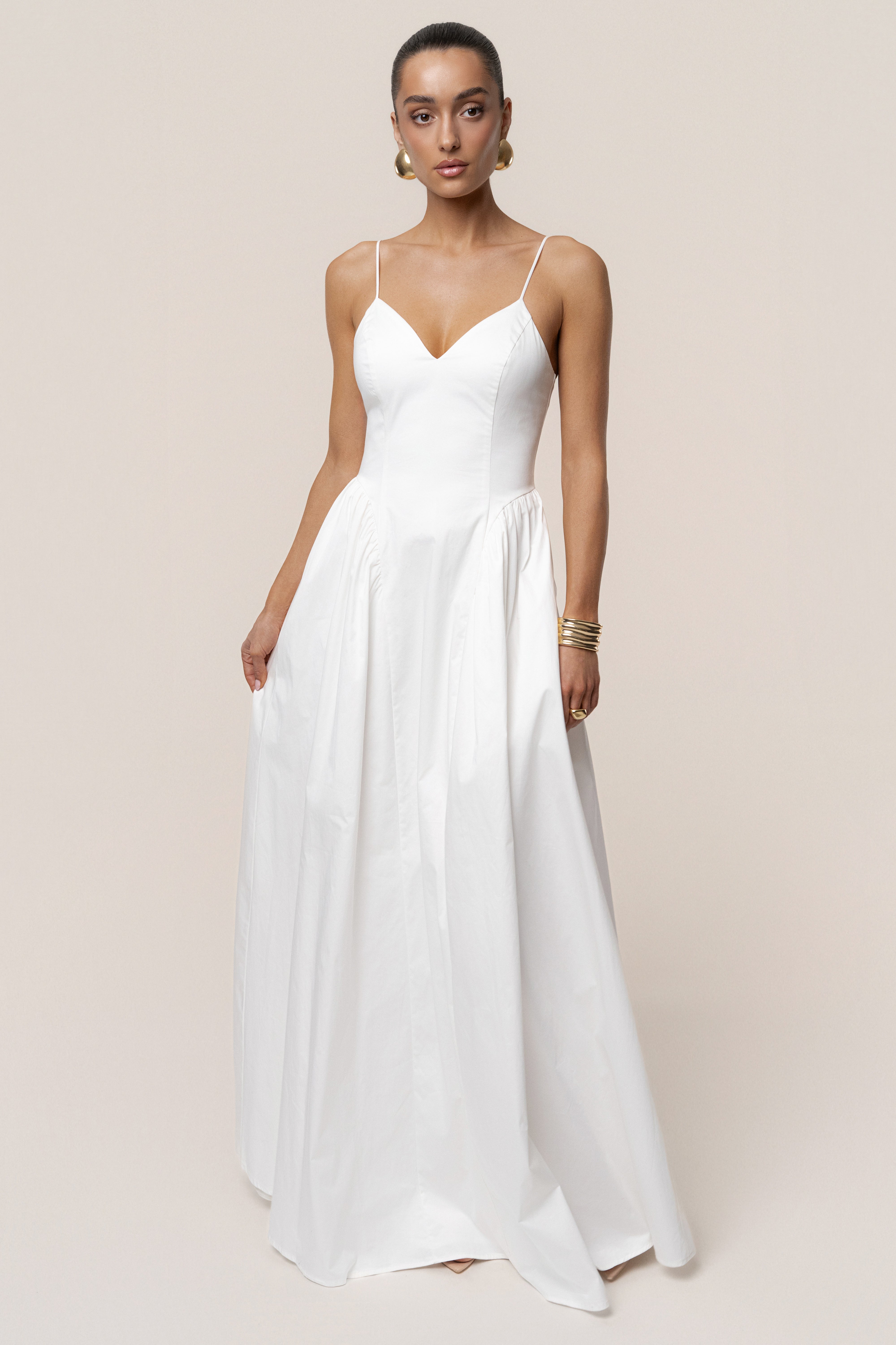 White Sculpted Grace Maxi Dress - JLUXLABEL