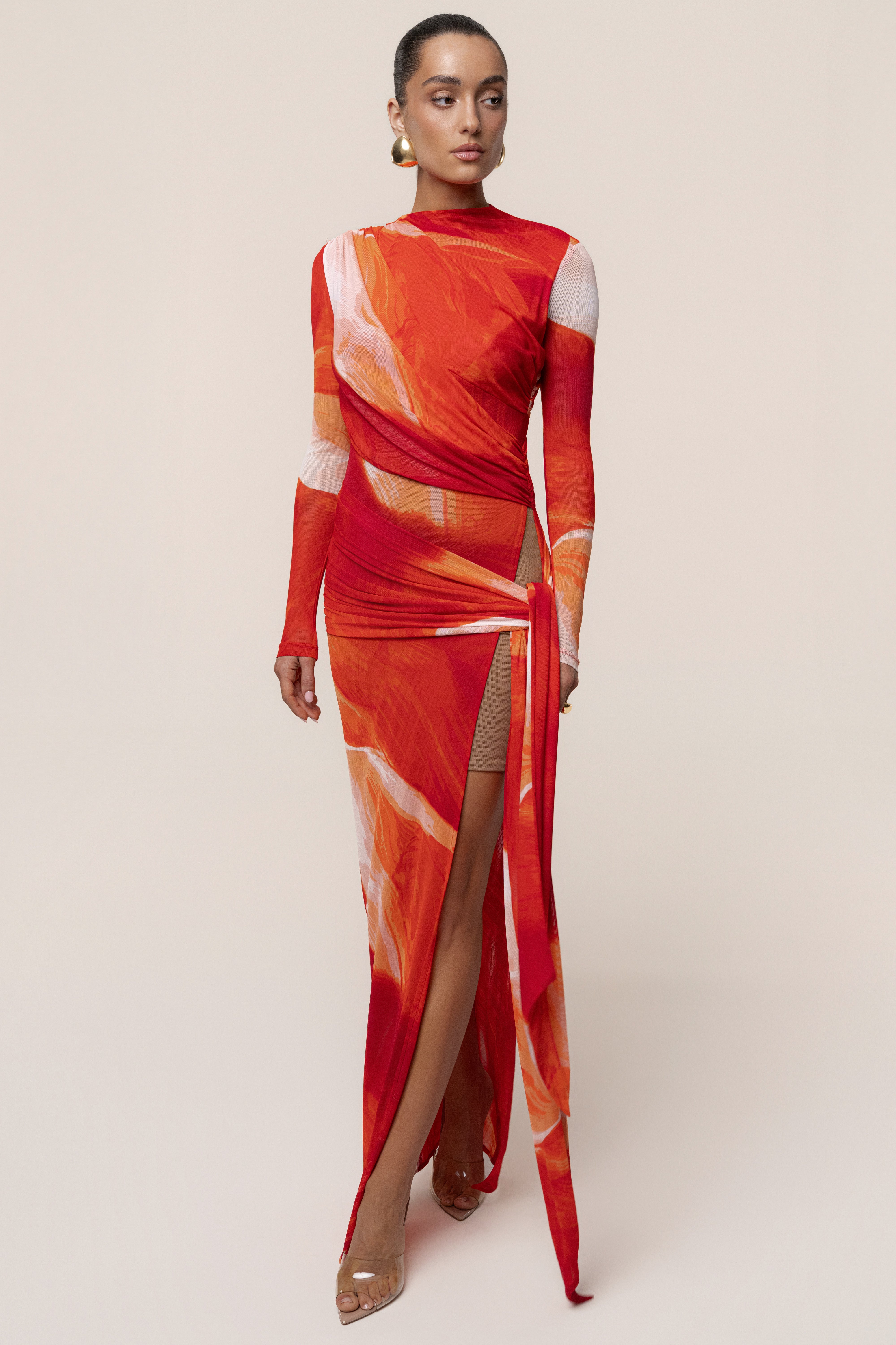 Sunset Red Heatwave Mesh Maxi Dress - JLUXLABEL