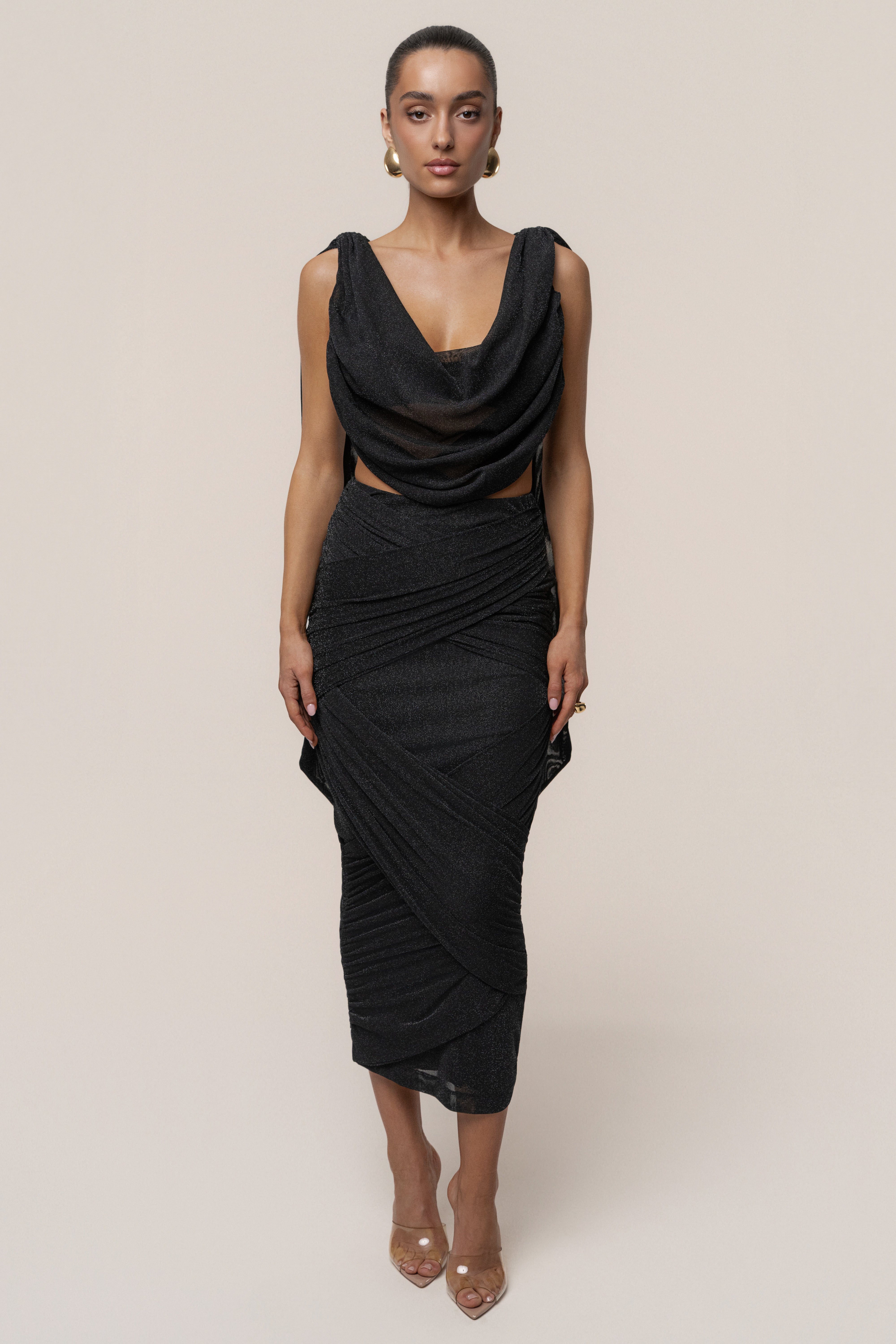 Black Divine Drape Skirt Set - JLUXLABEL