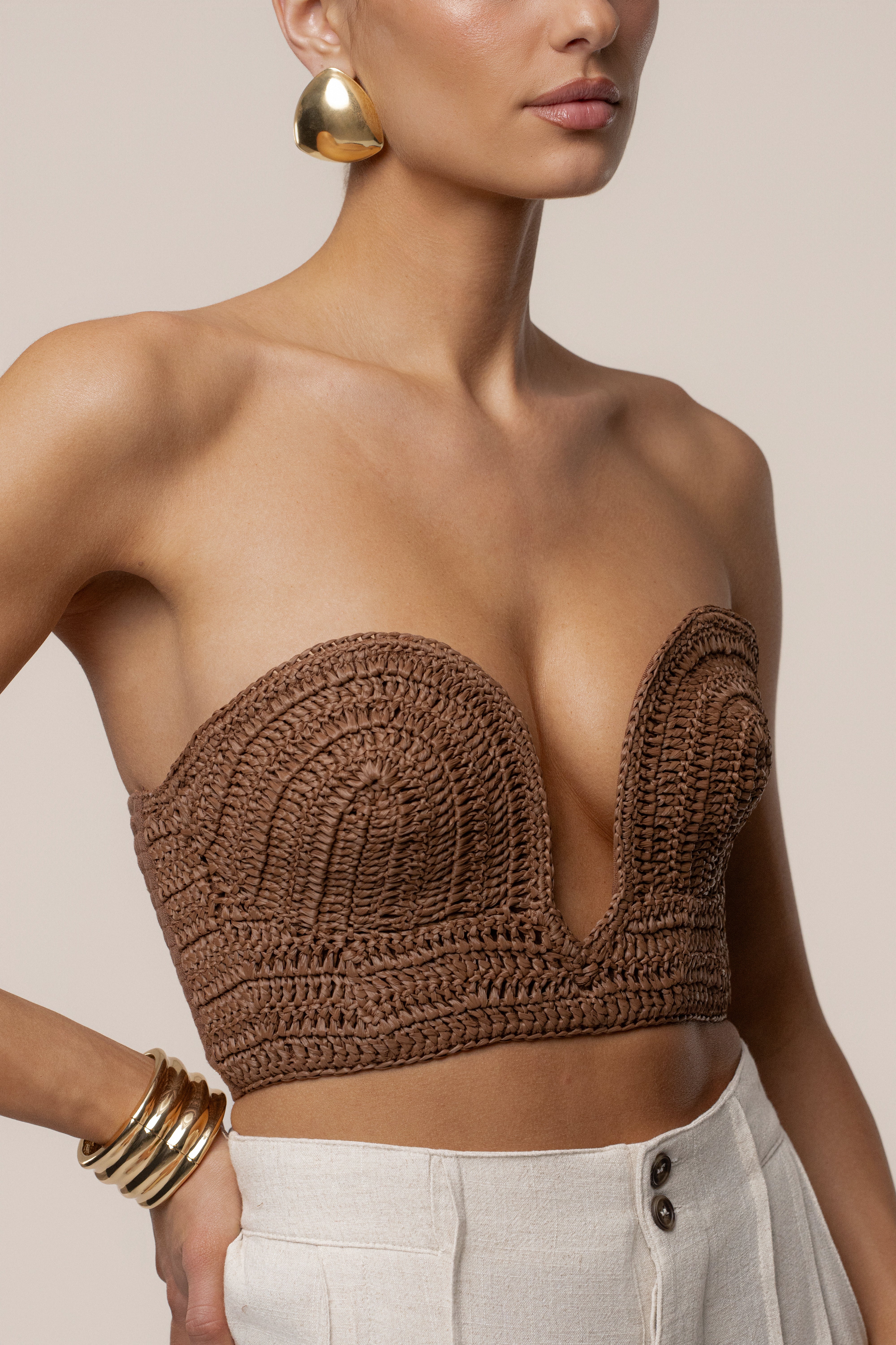 トップス eaphi CLASSIC WAVE WOOL BUSTIER Brown Sail Away Texture Bustier