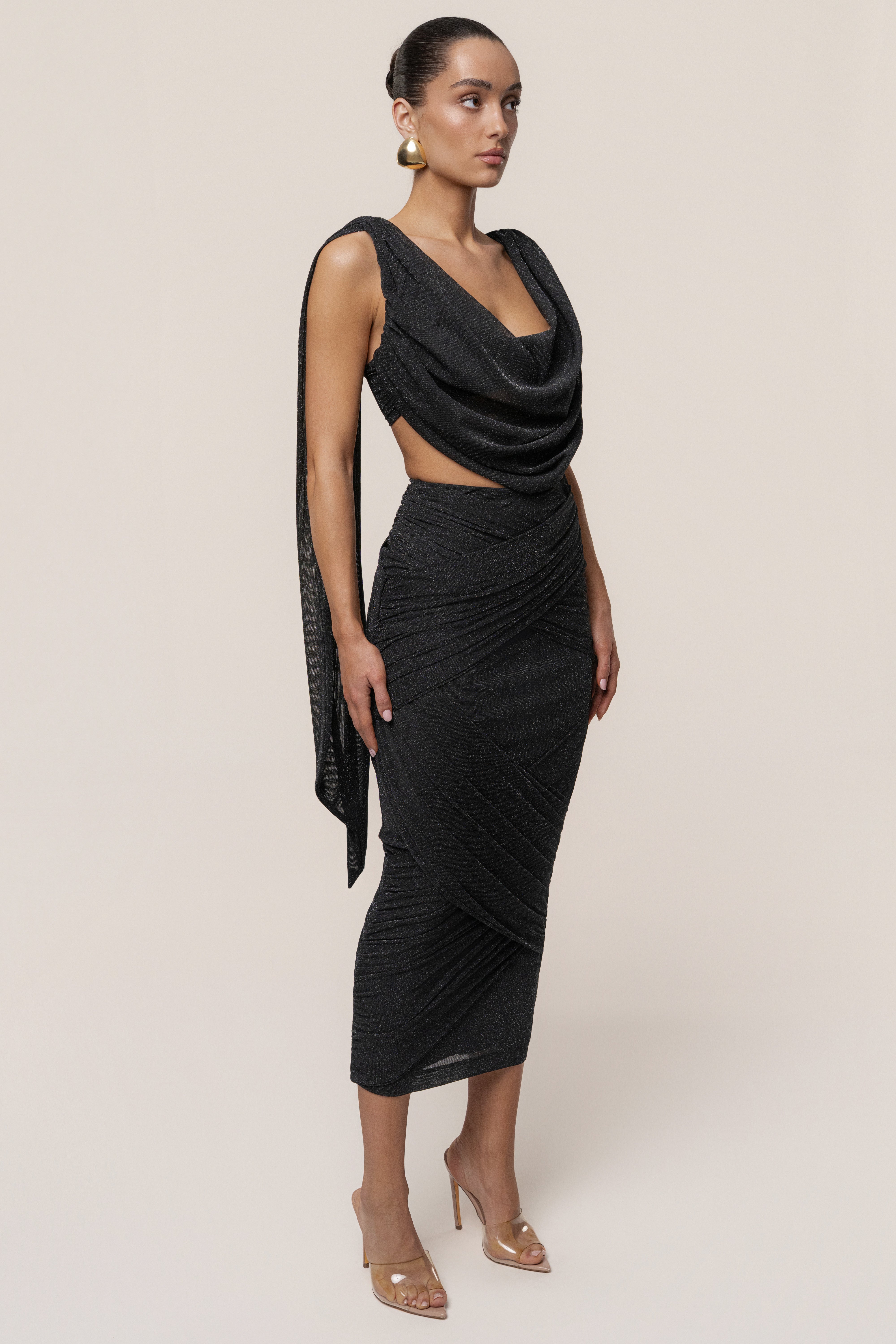 Black Divine Drape Skirt Set - JLUXLABEL