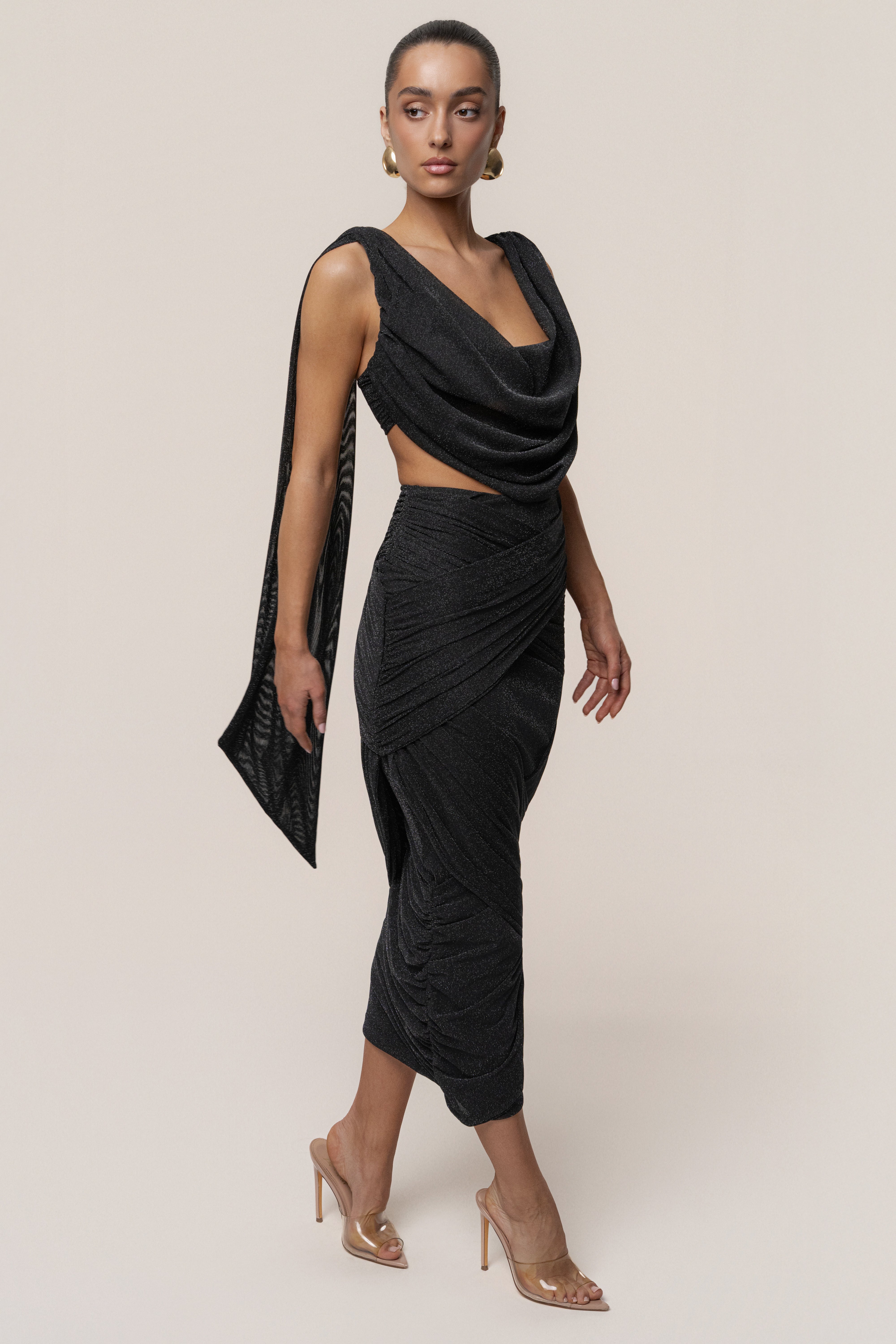Black Divine Drape Skirt Set - JLUXLABEL