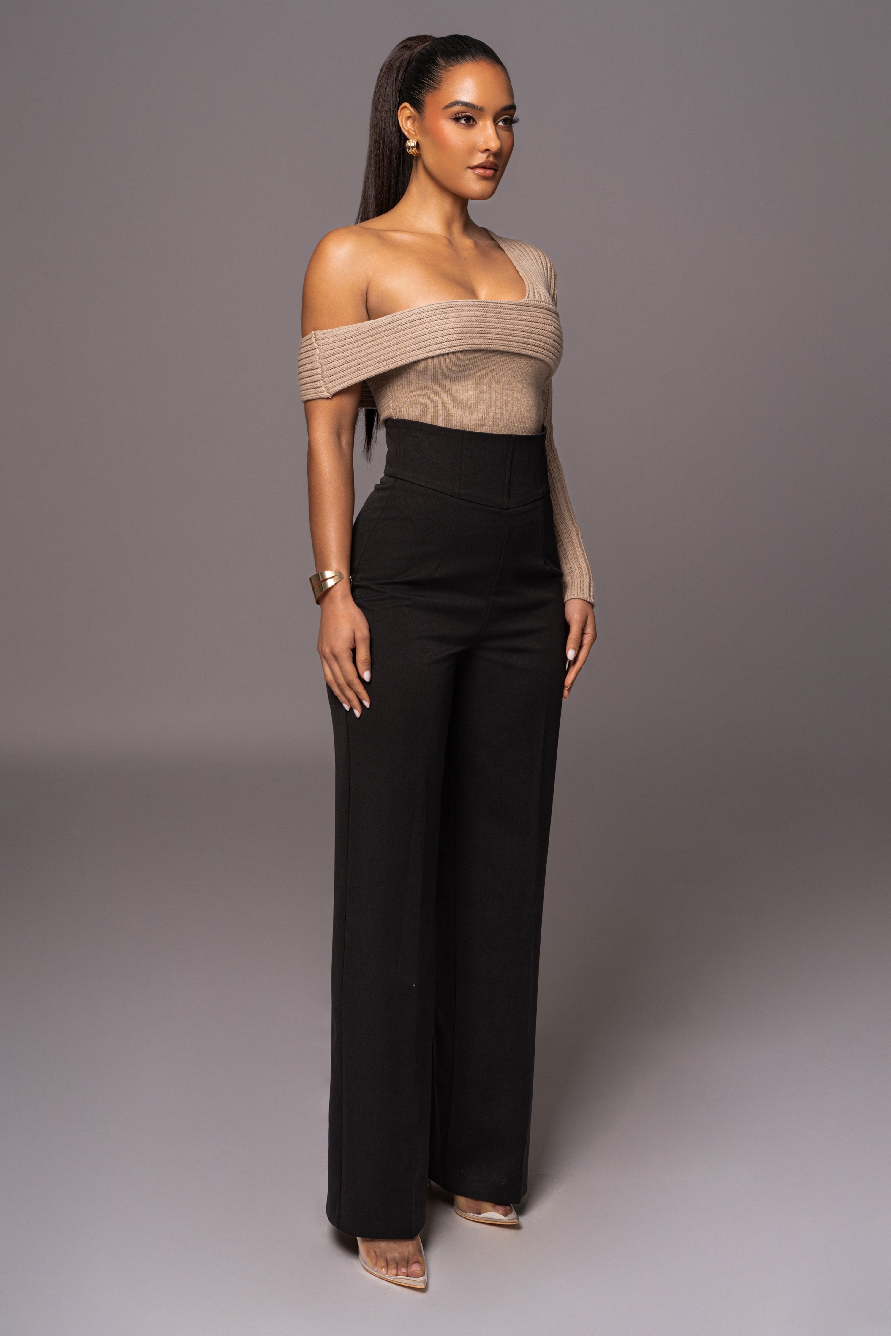 Beige Hadi Sweater Knit Top - JLUXLABEL