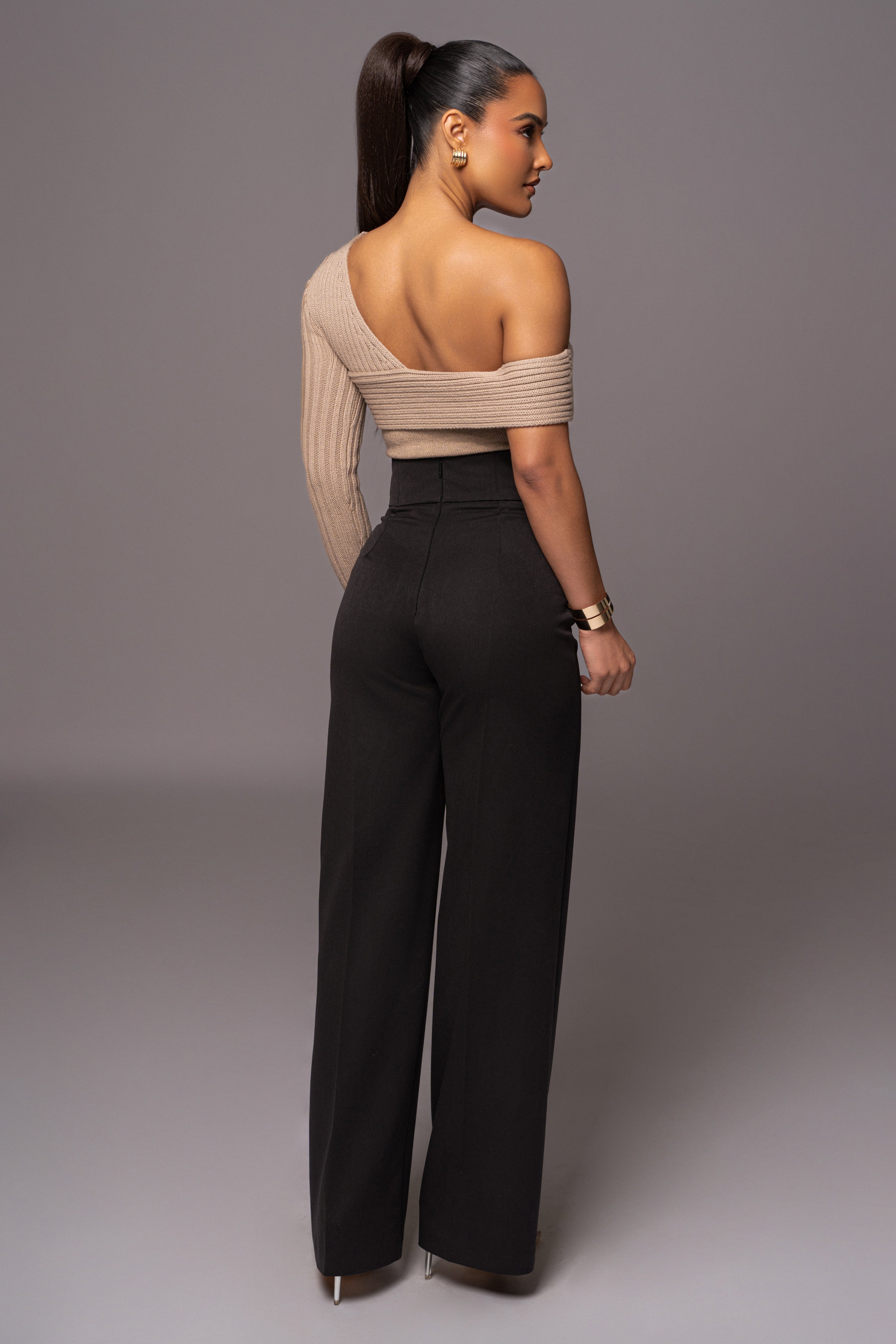 Beige Hadi Sweater Knit Top - JLUXLABEL