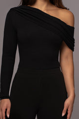Black Zoie Knit One Shoulder Bodysuit - JLUXLABEL