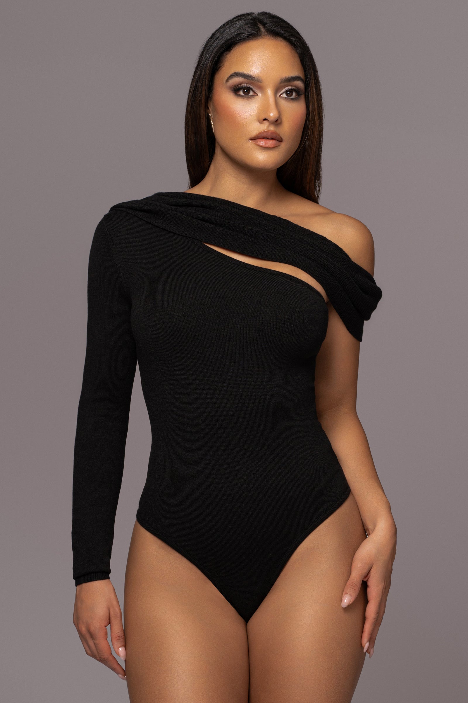 Black Zoie Knit One Shoulder Bodysuit – JLUXLABEL