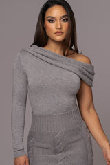 Grey Zoie Knit One Shoulder Bodysuit - JLUXLABEL