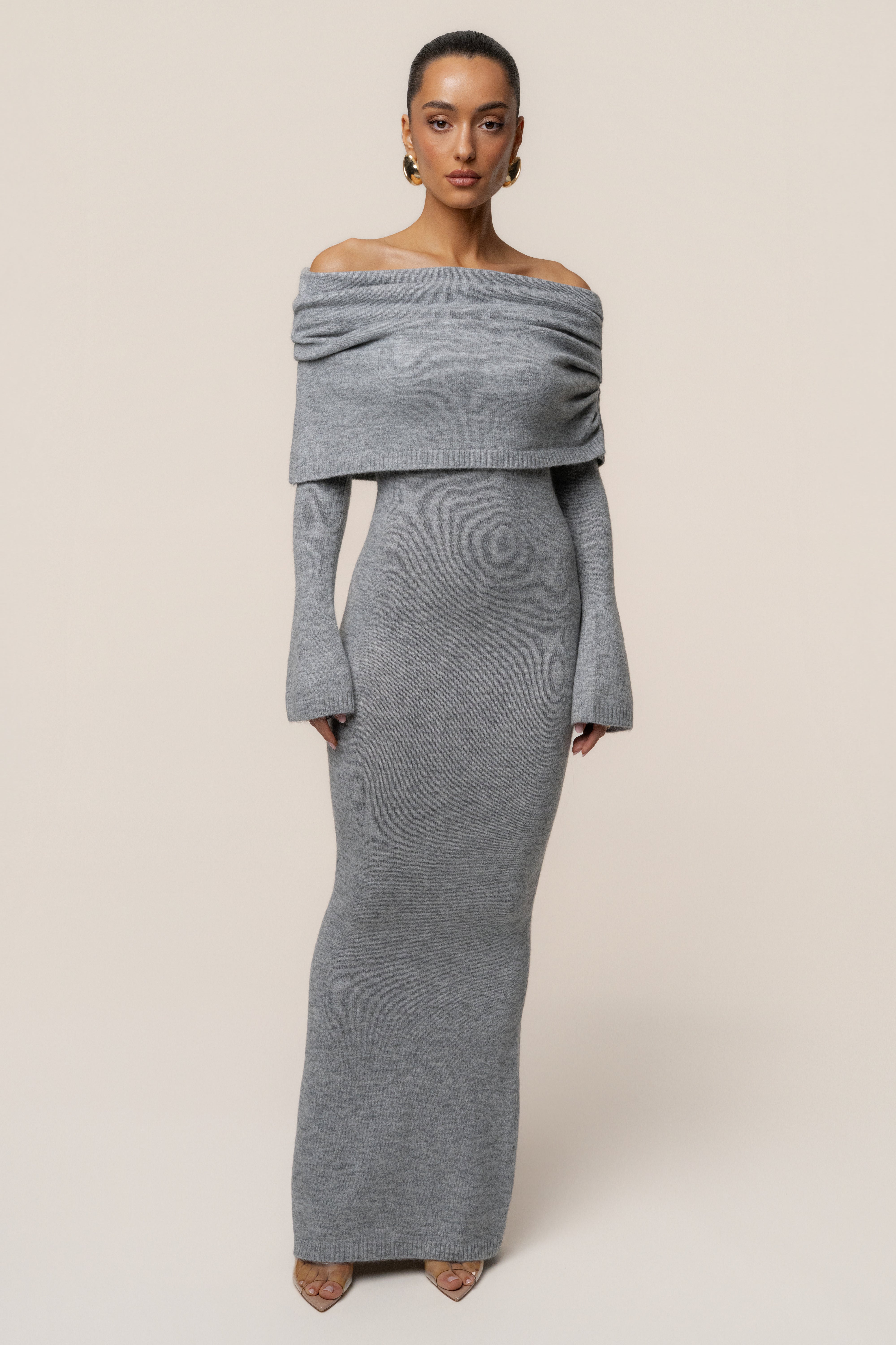Grey Soft Haven Off-Shoulder Dress