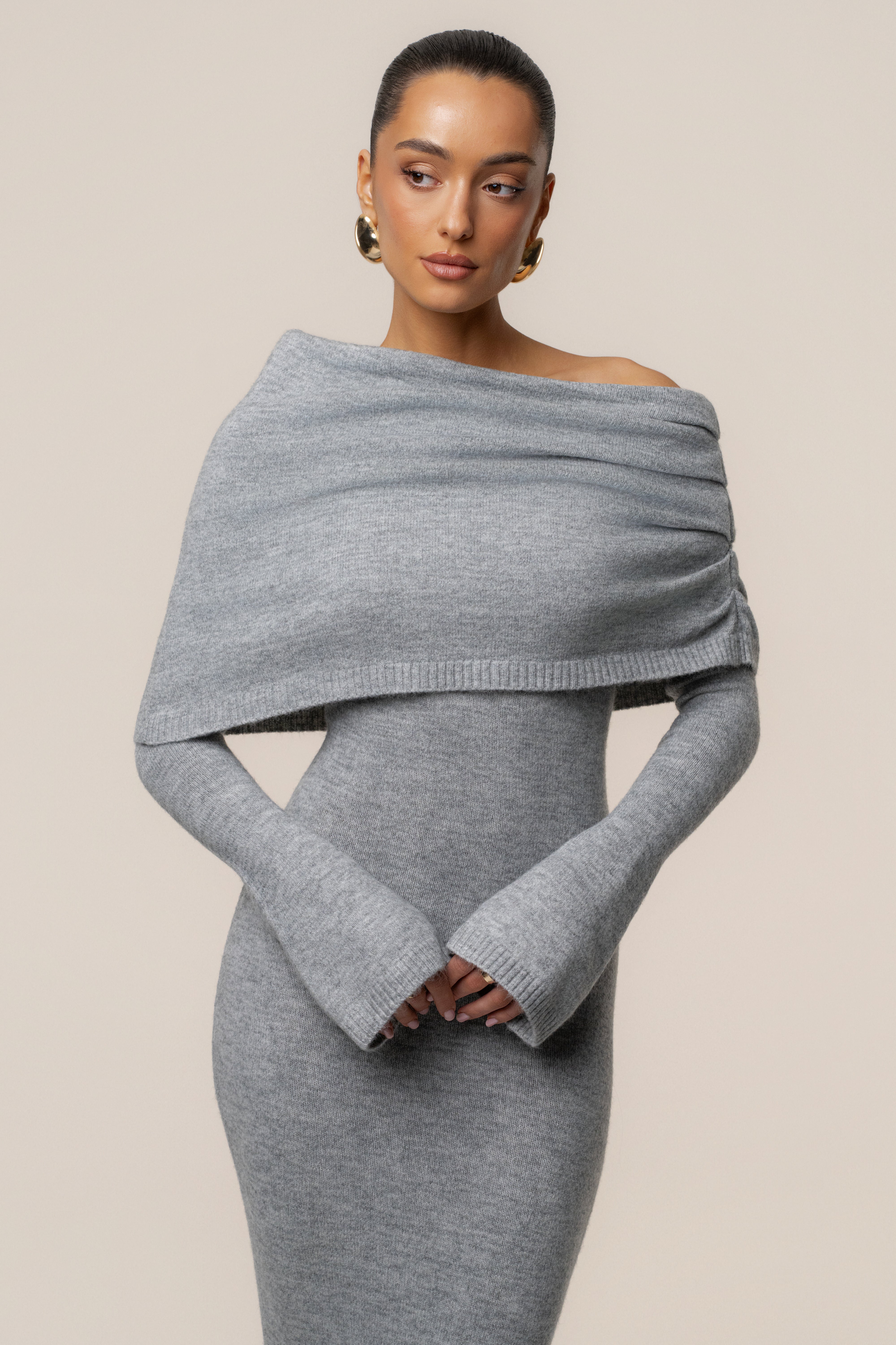 Grey Soft Haven Off-Shoulder Dress