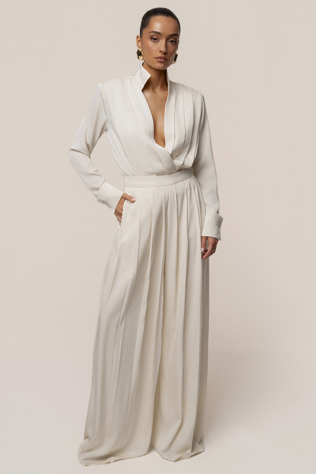 Buttercream Clara Wide Leg Pleated Trousers - JLUXLABEL