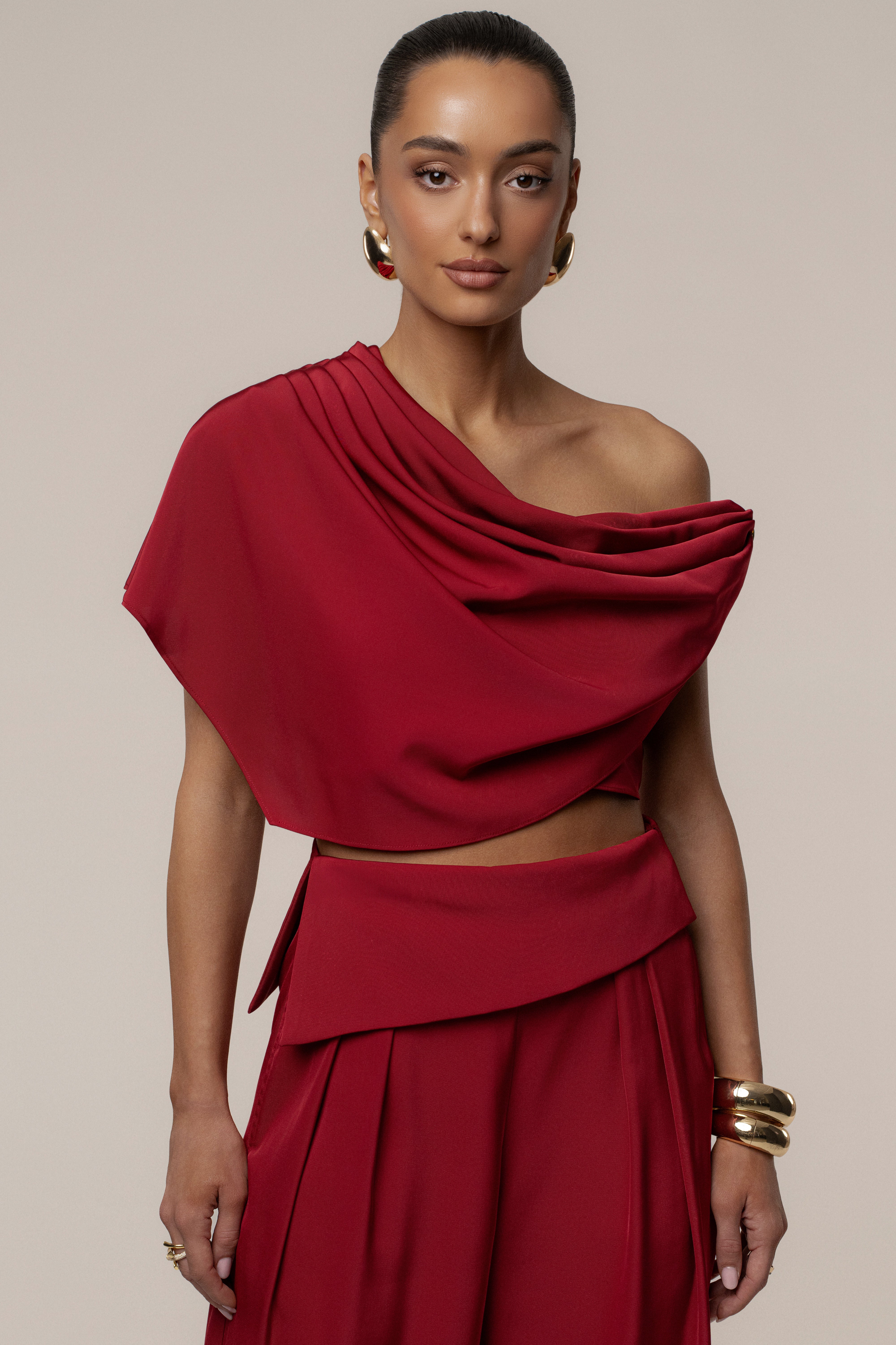Red Gleam and Glow Satin Top - JLUXLABEL