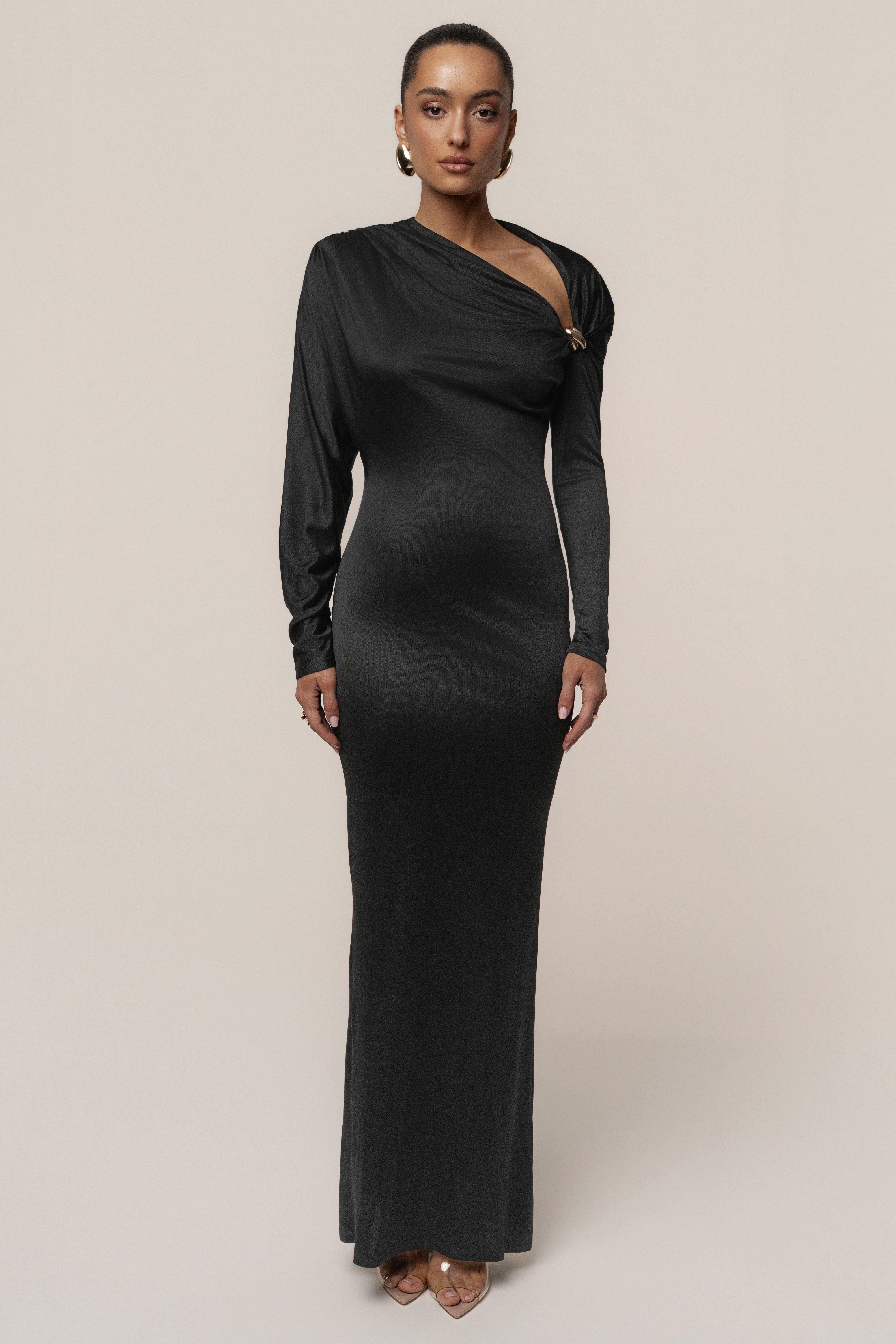Black Glisten Slit Maxi Dress - JLUXLABEL