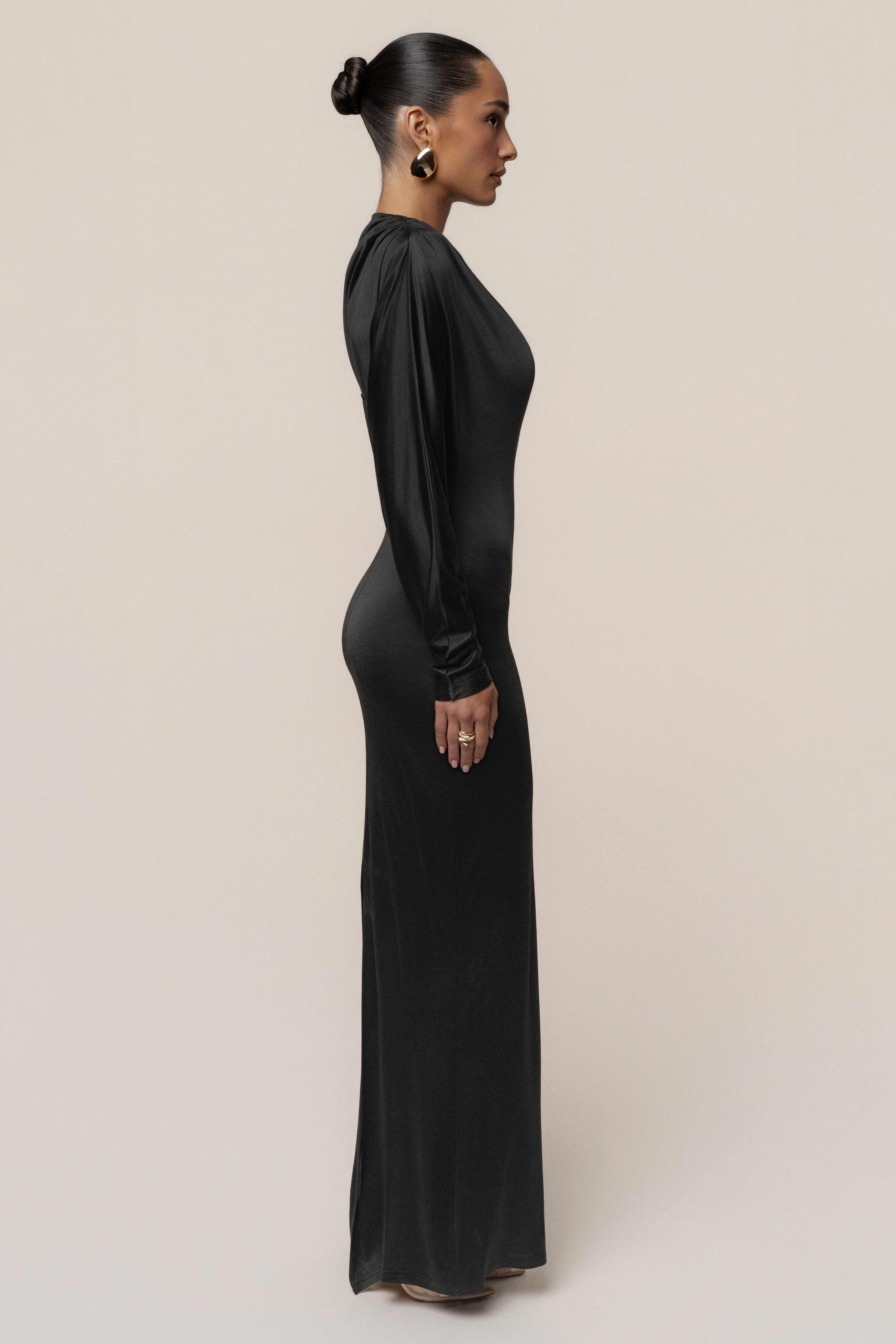Black Glisten Slit Maxi Dress - JLUXLABEL