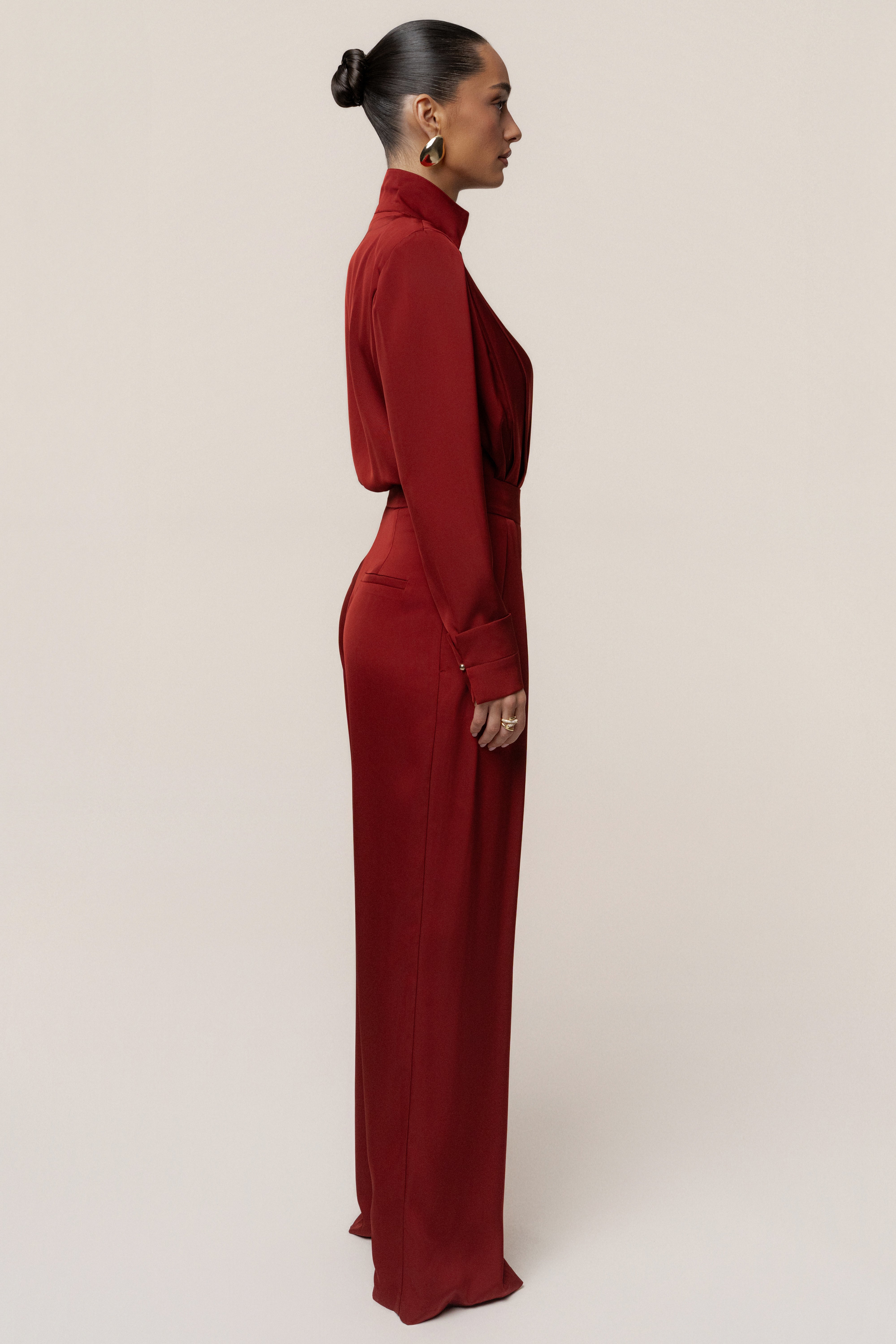 Burgundy Visionary Pleated Bodysuit - JLUXLABEL