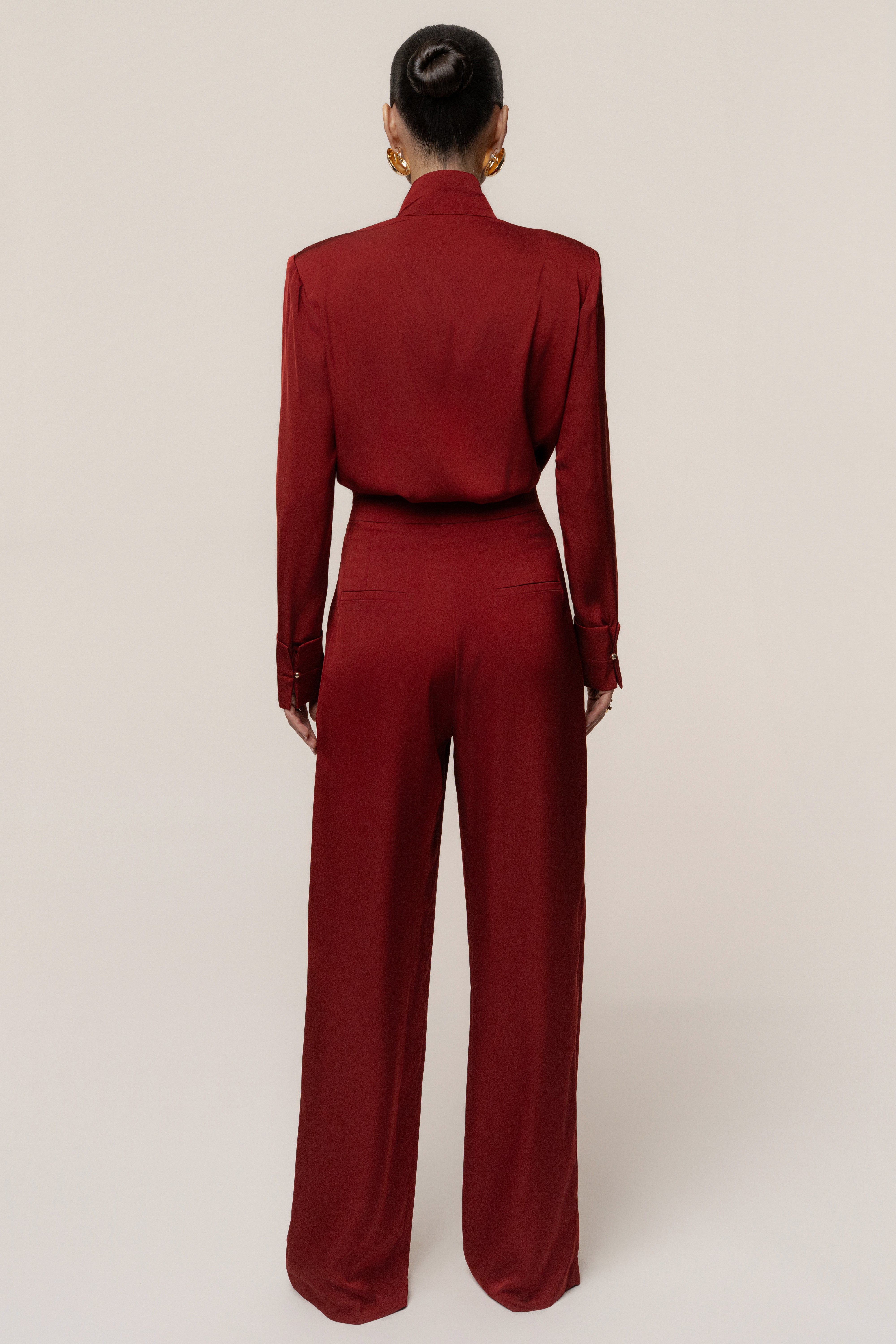 Burgundy Visionary Pleated Bodysuit - JLUXLABEL