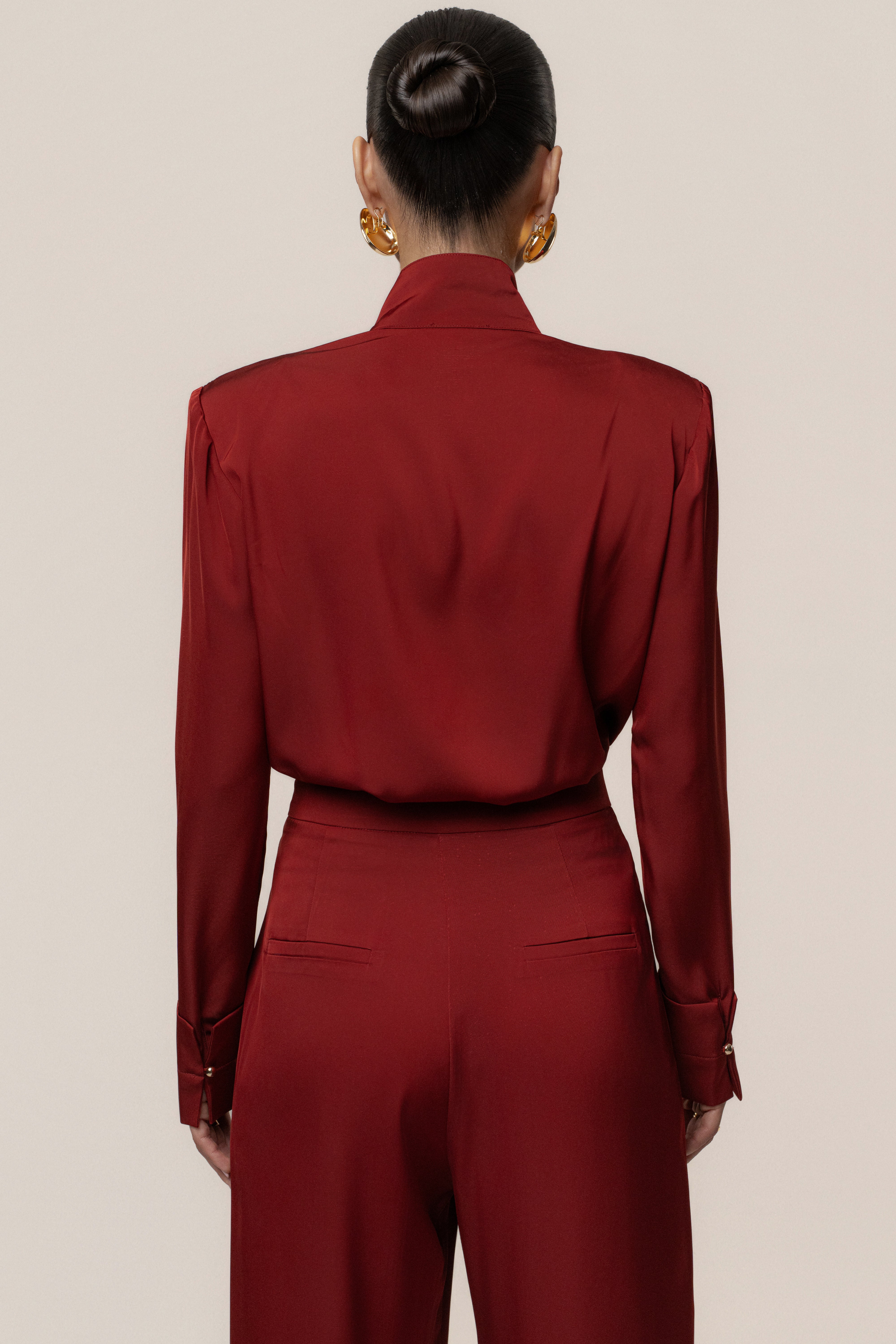 Burgundy Visionary Pleated Bodysuit - JLUXLABEL