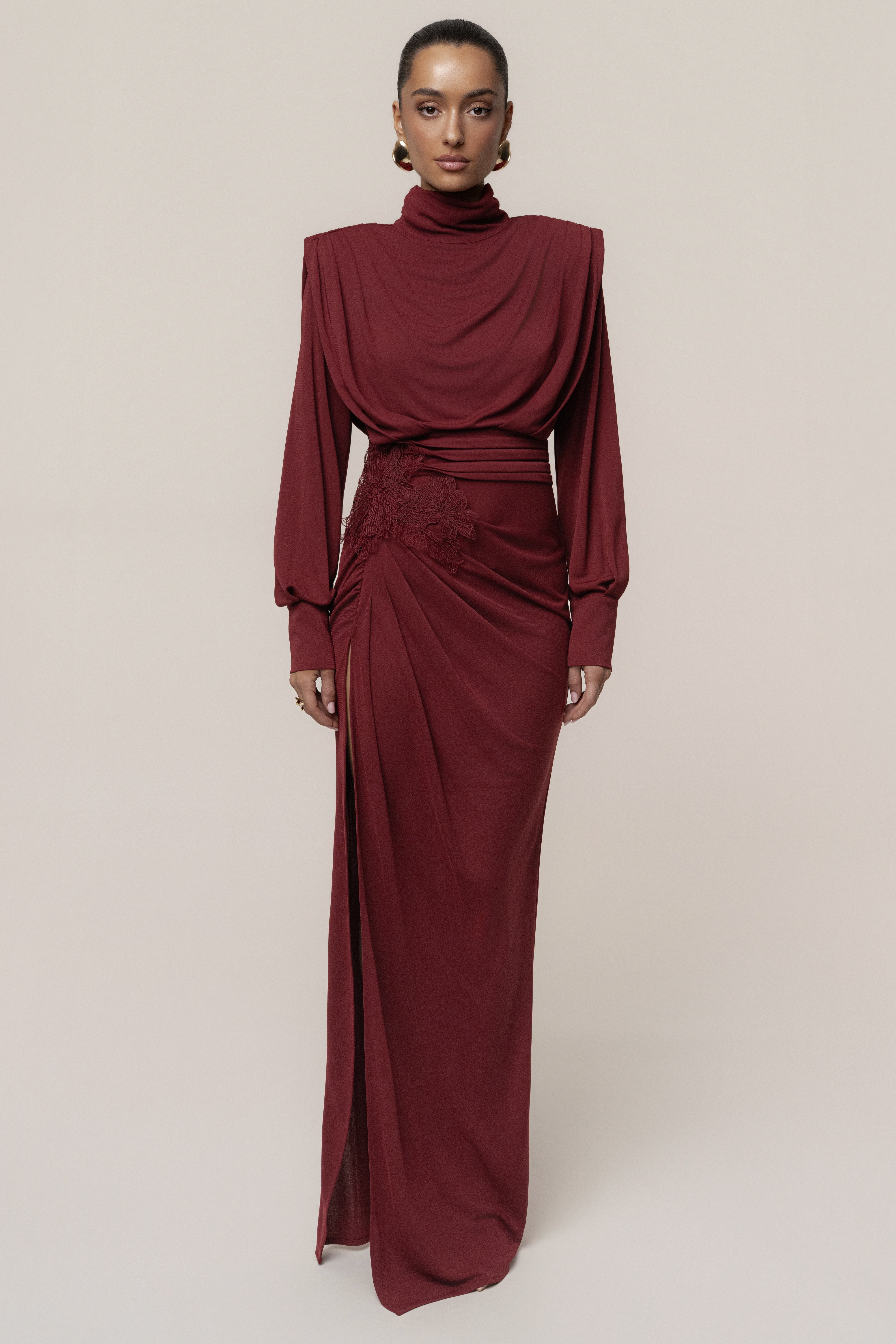 Burgundy Radiance Maxi Gown - JLUXLABEL