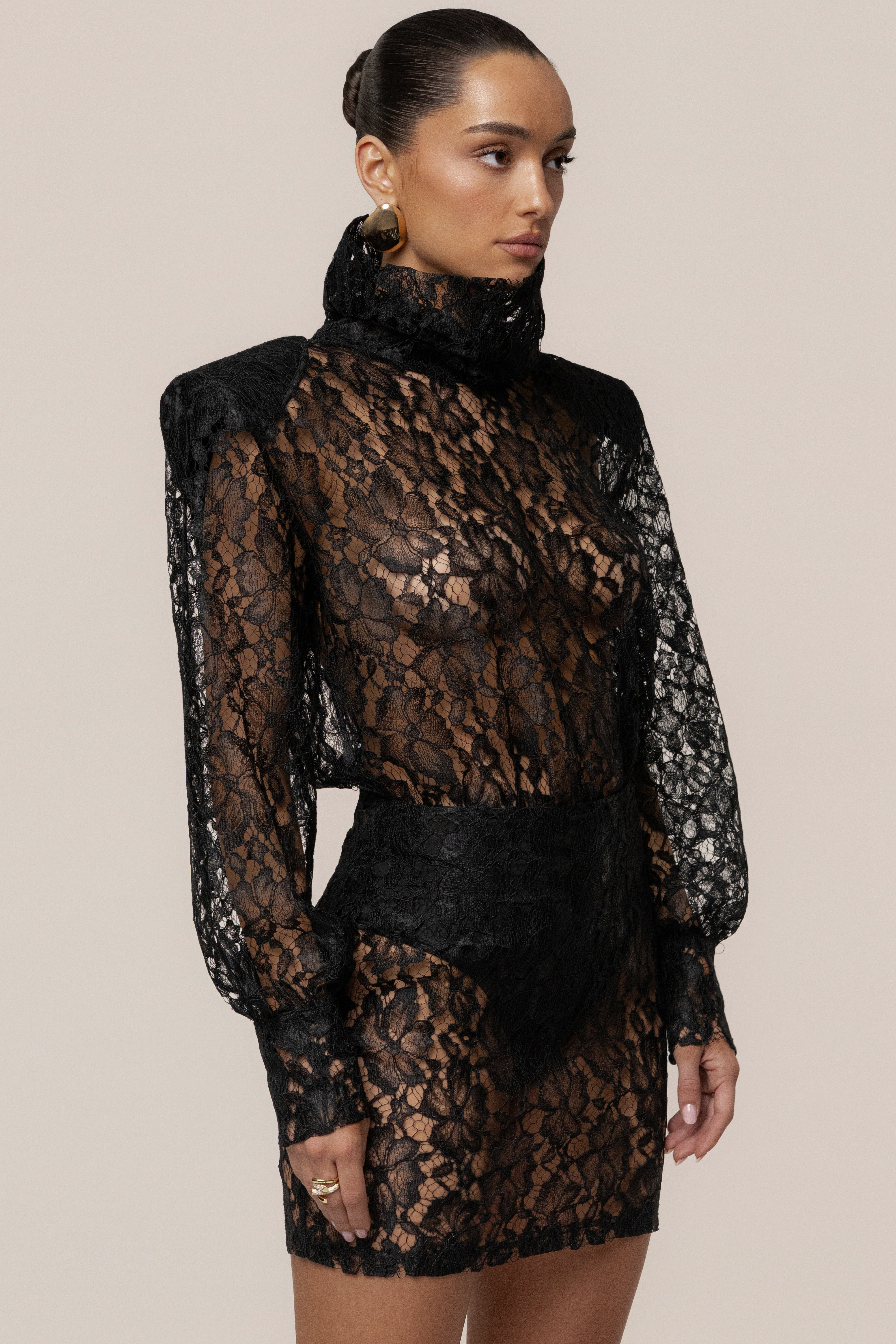 PRE-ORDER Black Devotion Lace Bodysuit & Skirt Set