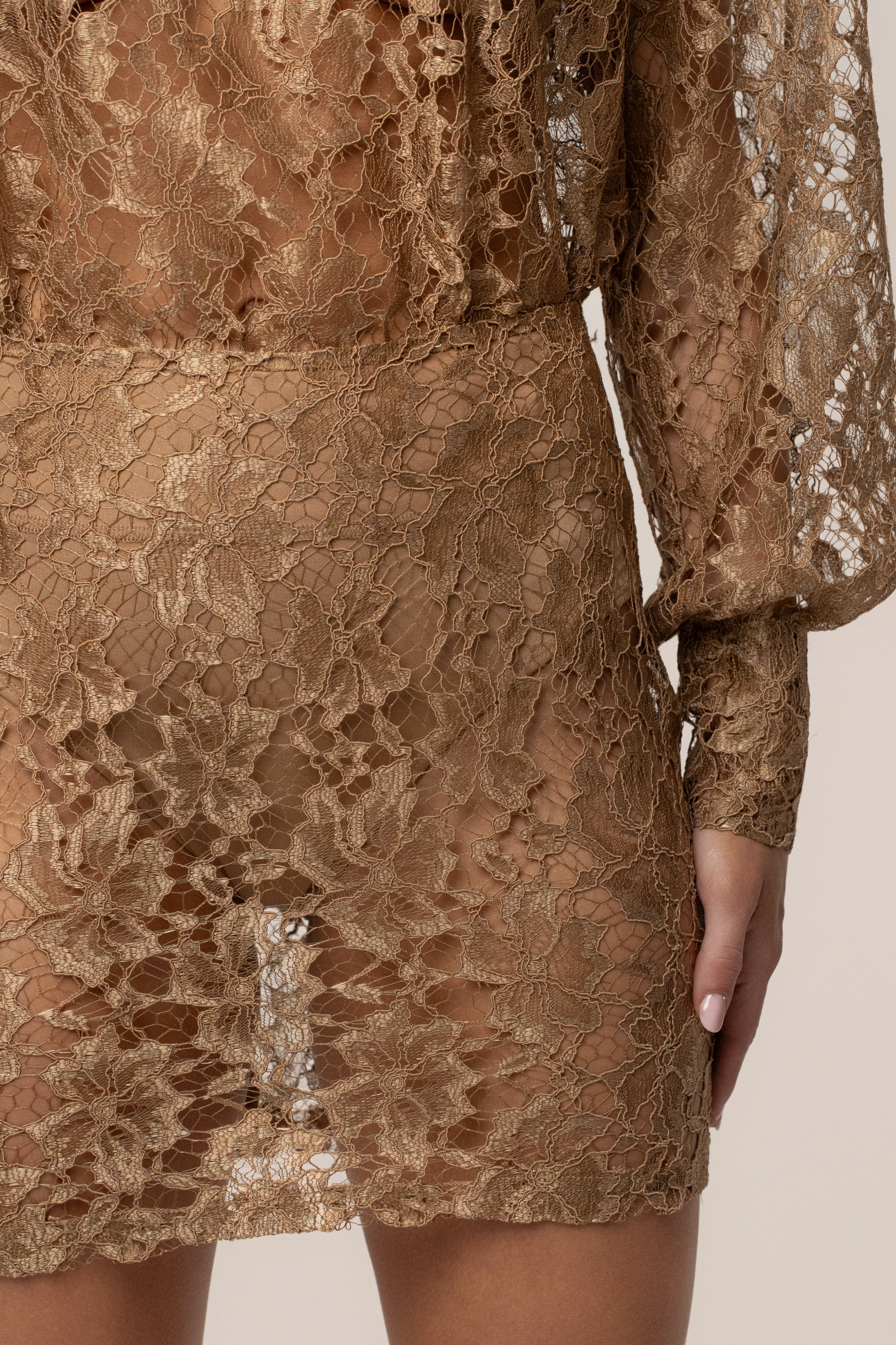 PRE-ORDER Beige Devotion Lace Bodysuit & Skirt Set