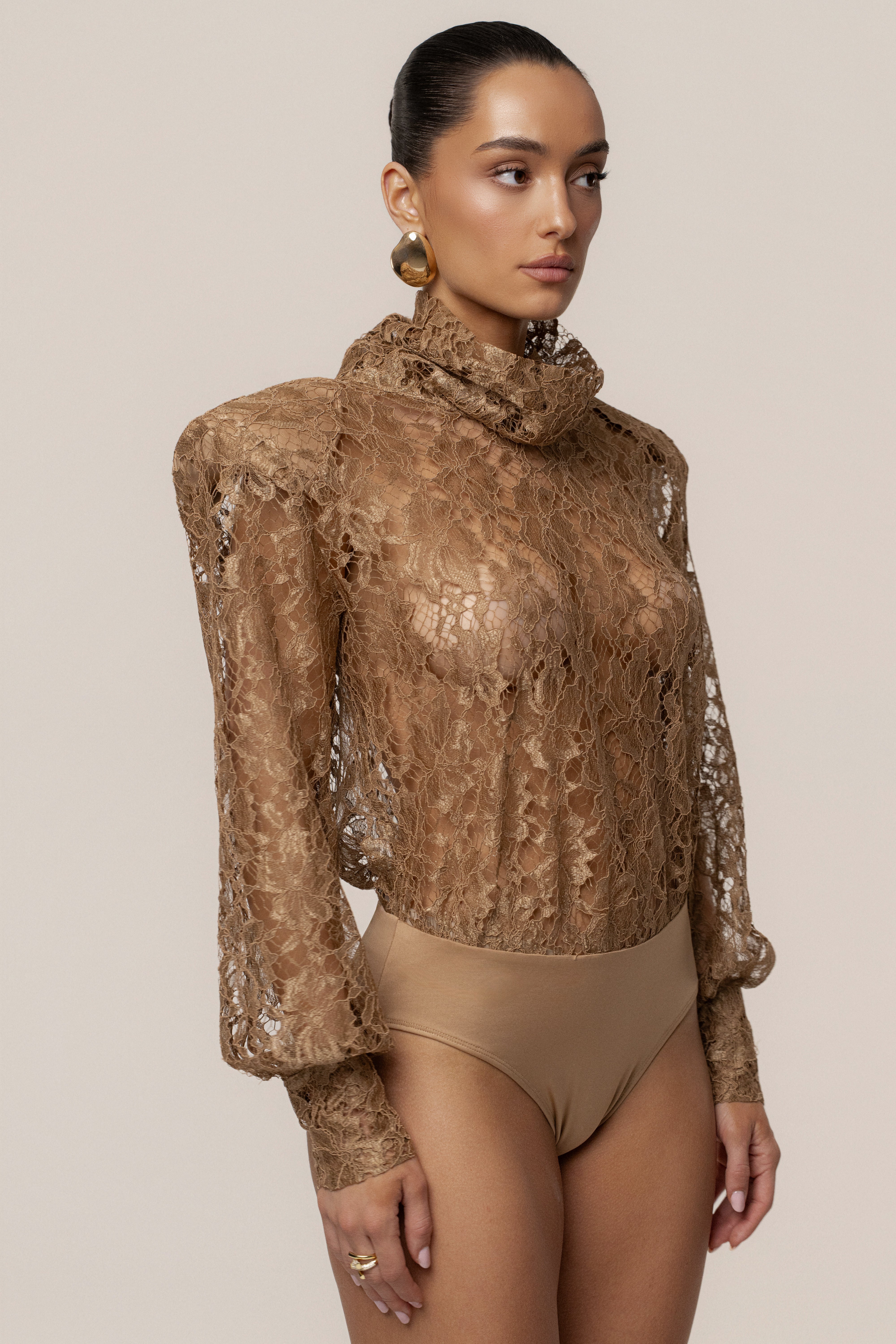 PRE-ORDER Beige Devotion Lace Bodysuit & Skirt Set