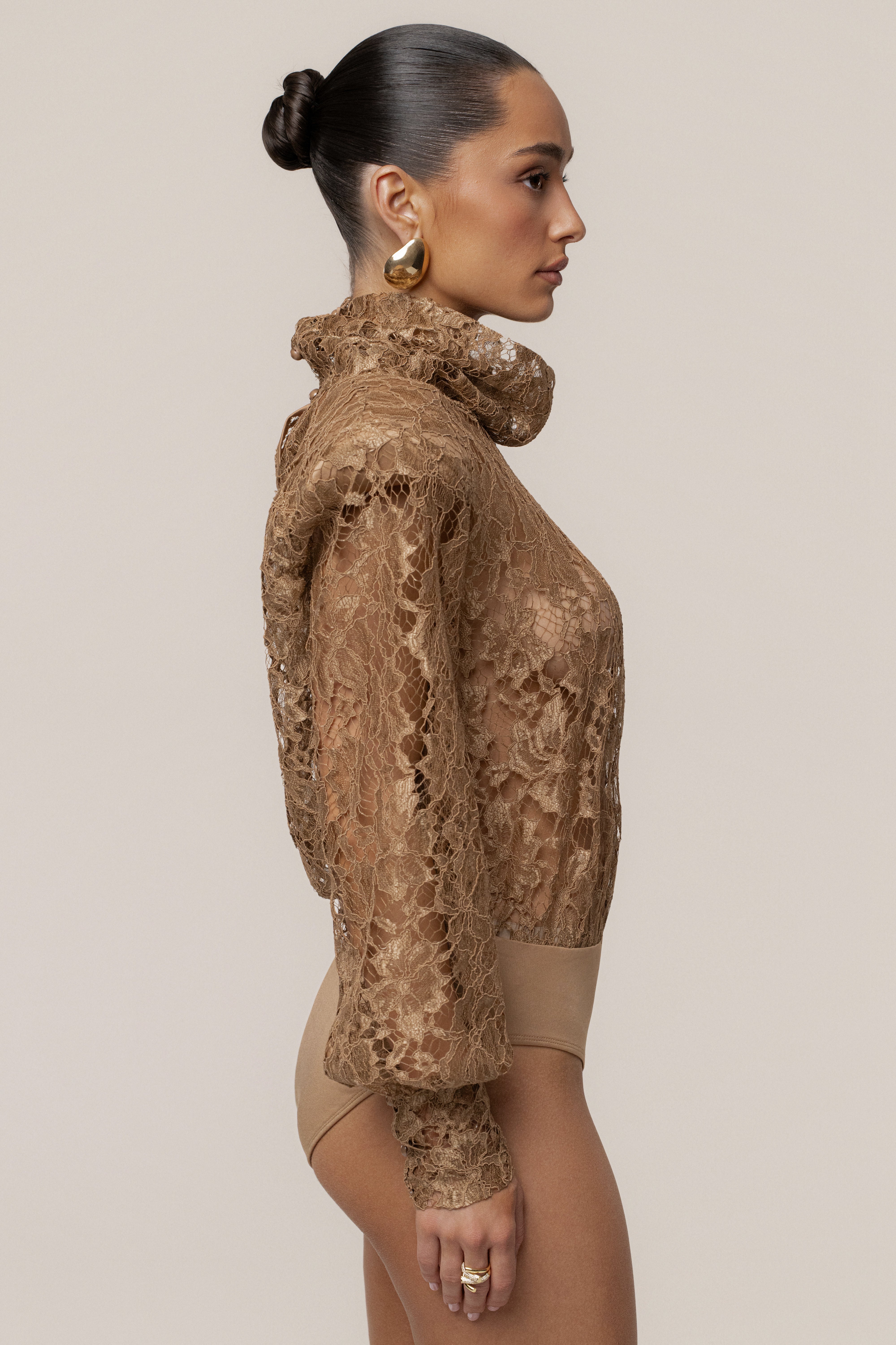 PRE-ORDER Beige Devotion Lace Bodysuit & Skirt Set