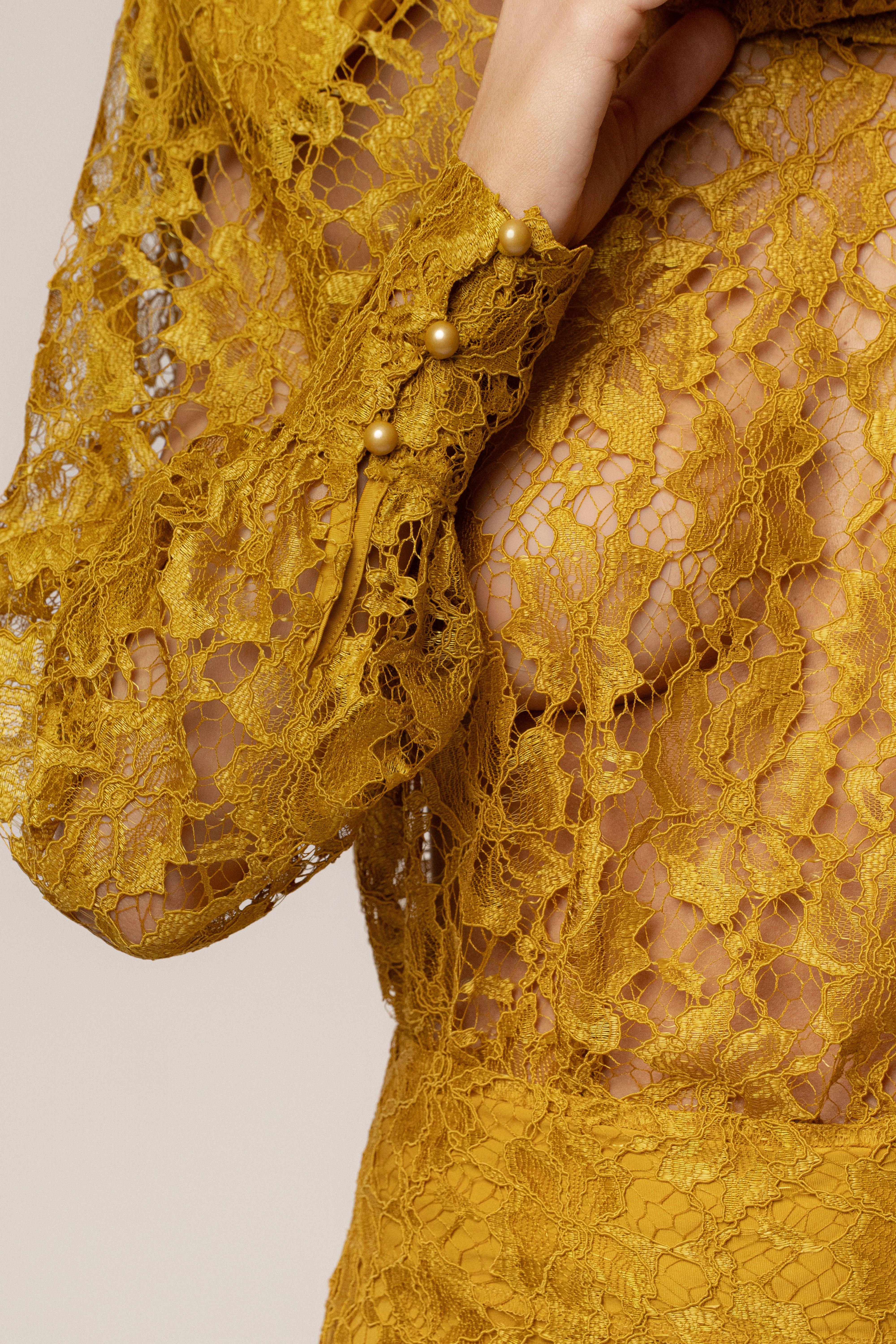 PRE-ORDER Mustard Devotion Lace Bodysuit & Skirt Set