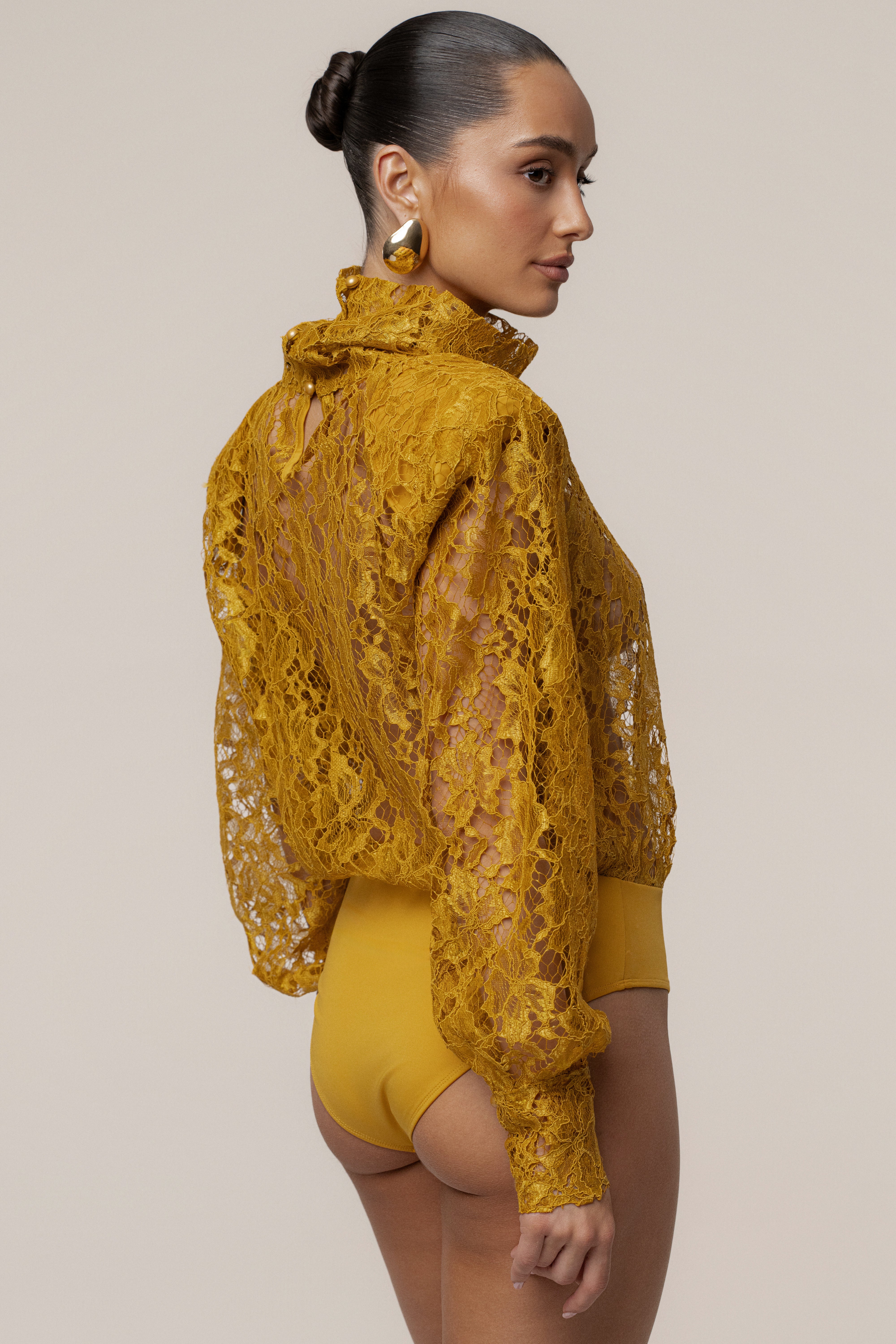 PRE-ORDER Mustard Devotion Lace Bodysuit & Skirt Set