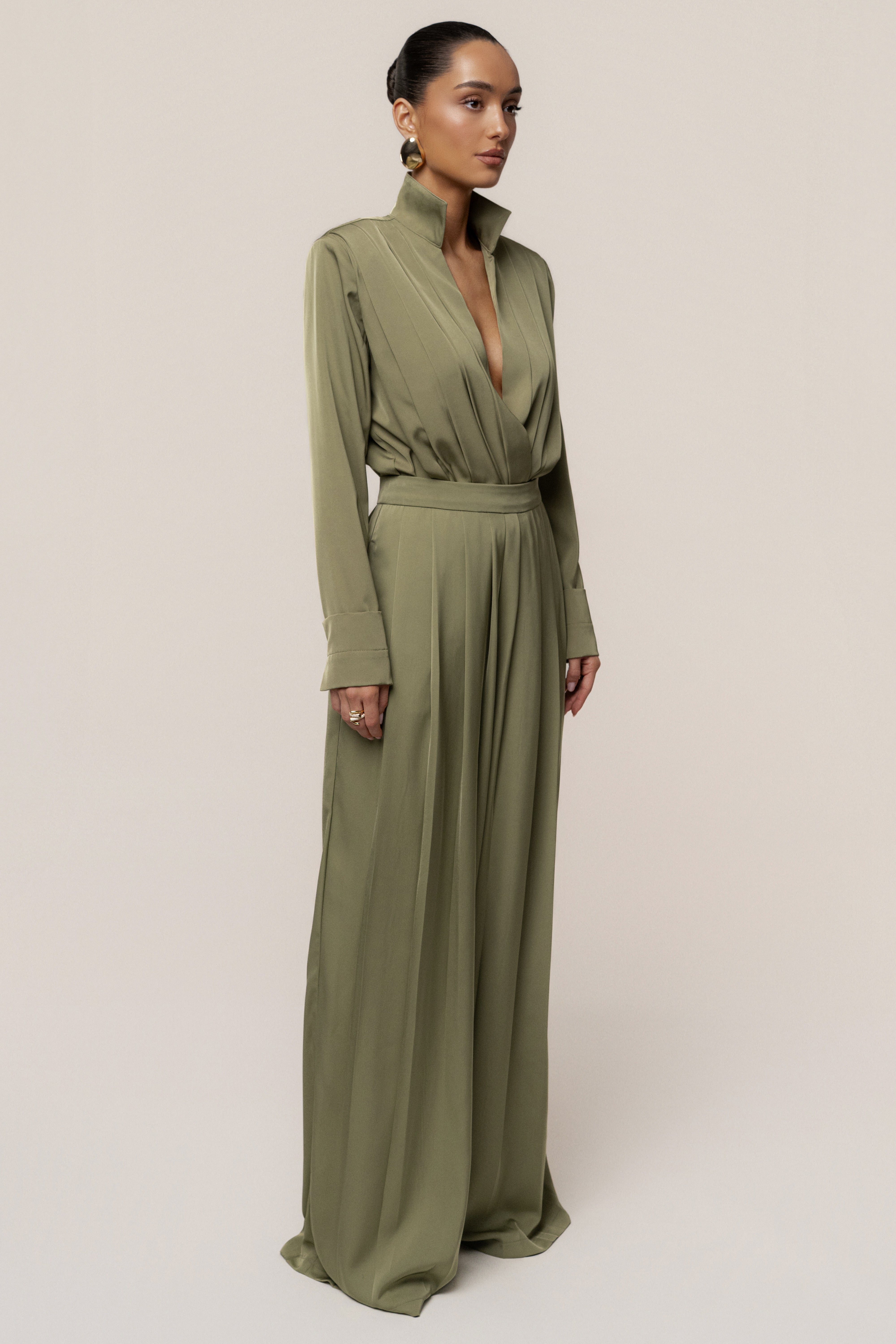Olive Visionary Pleated Bodysuit - JLUXLABEL