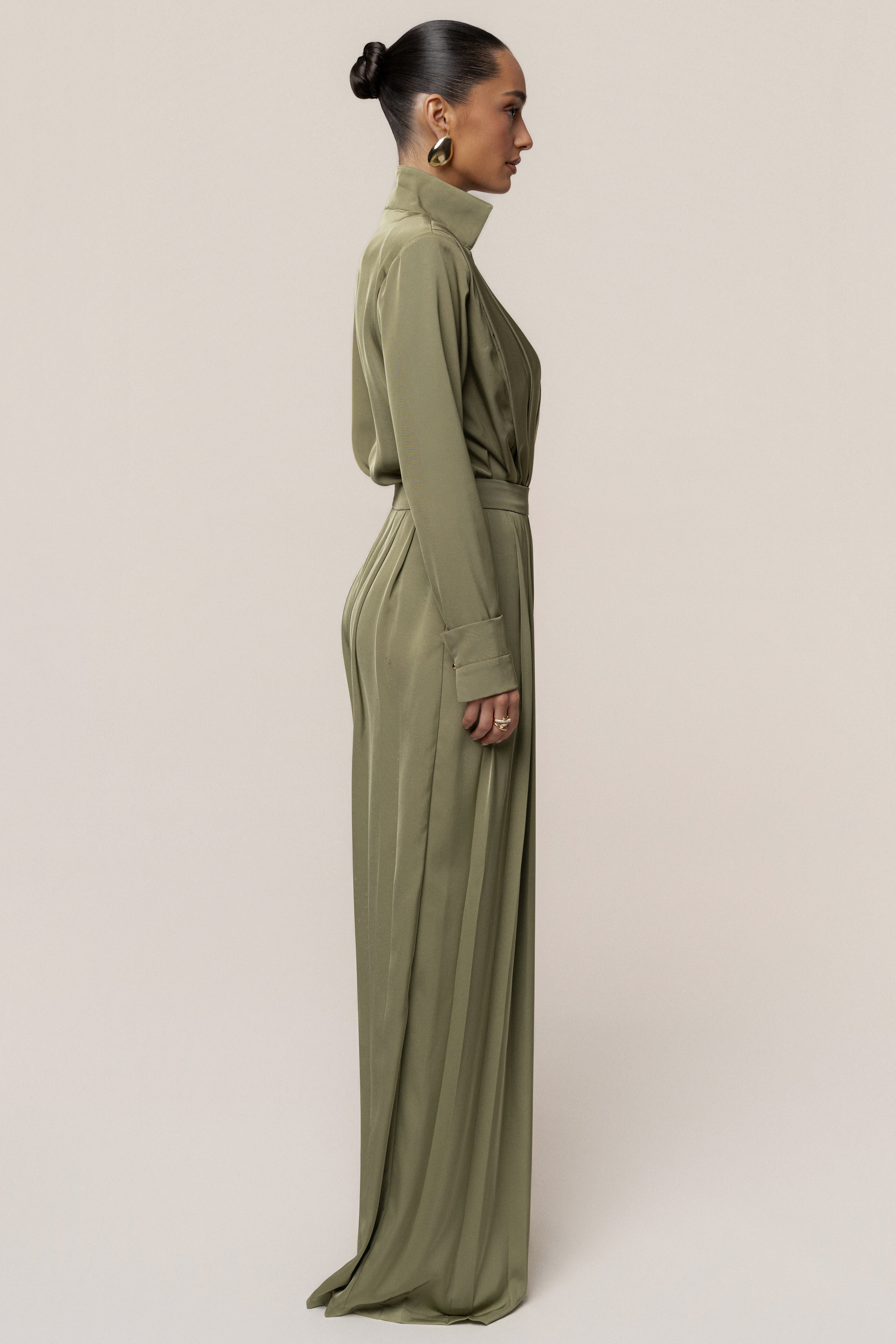 Olive Visionary Pleated Bodysuit - JLUXLABEL