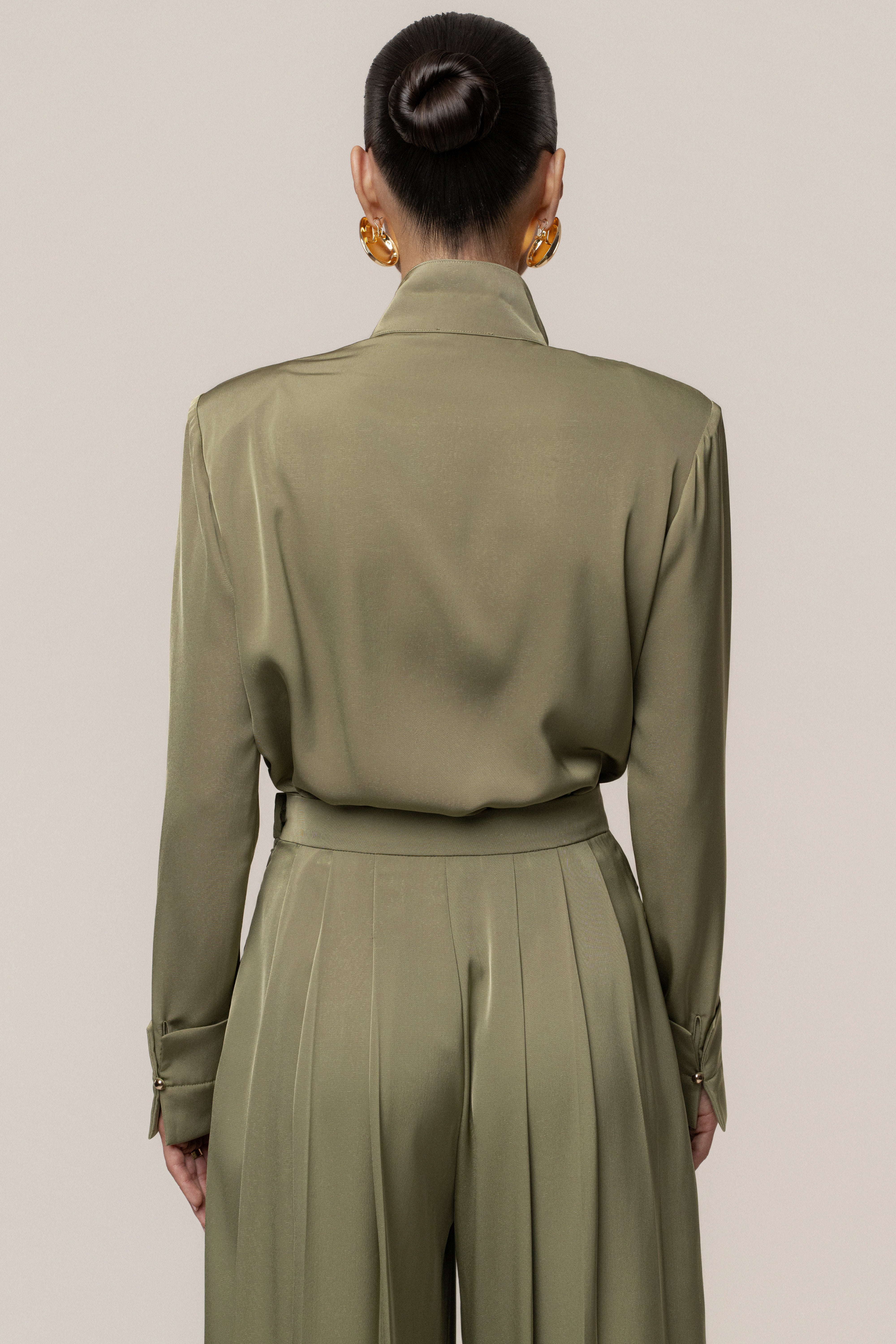 Olive Visionary Pleated Bodysuit - JLUXLABEL