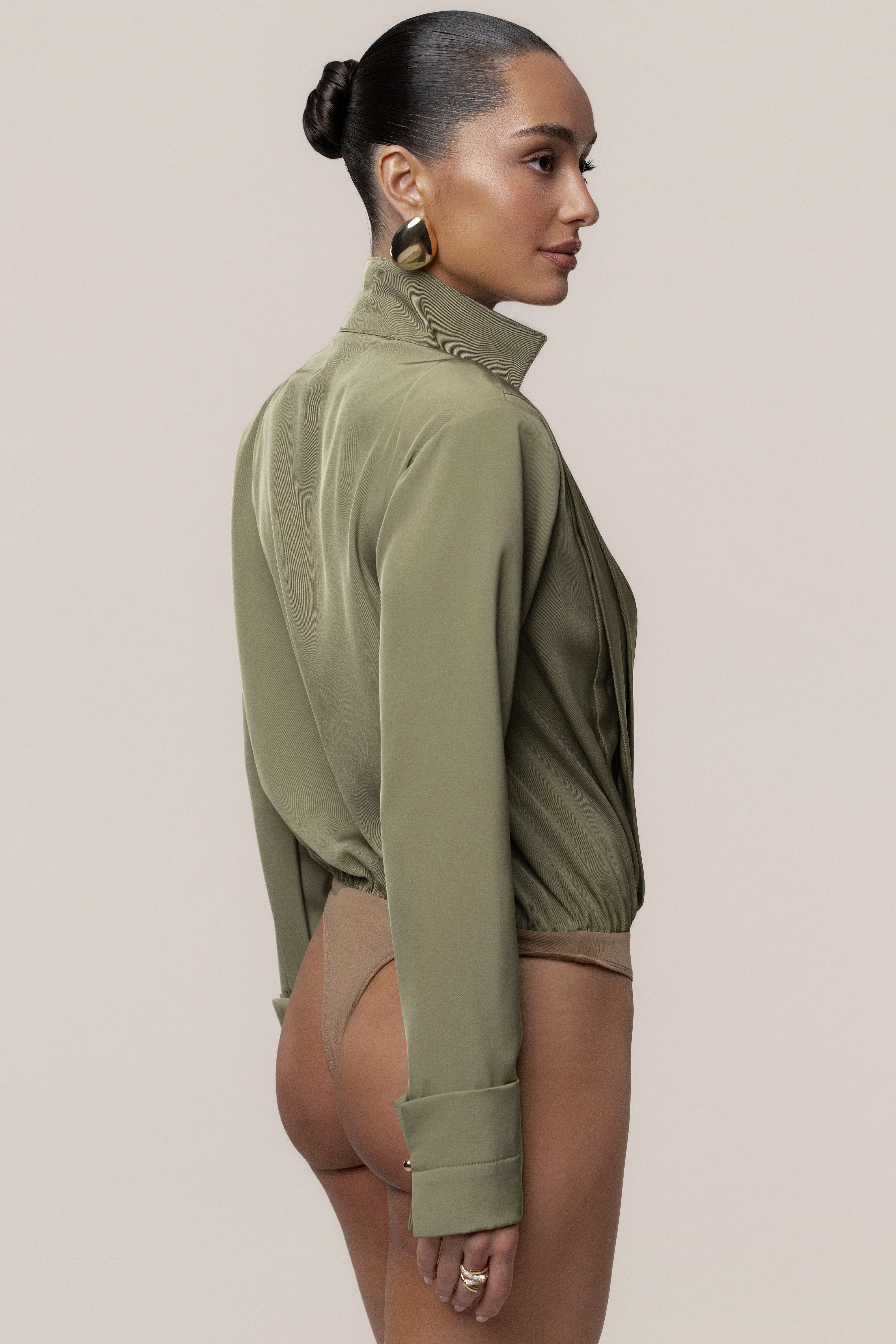 Olive Visionary Pleated Bodysuit - JLUXLABEL