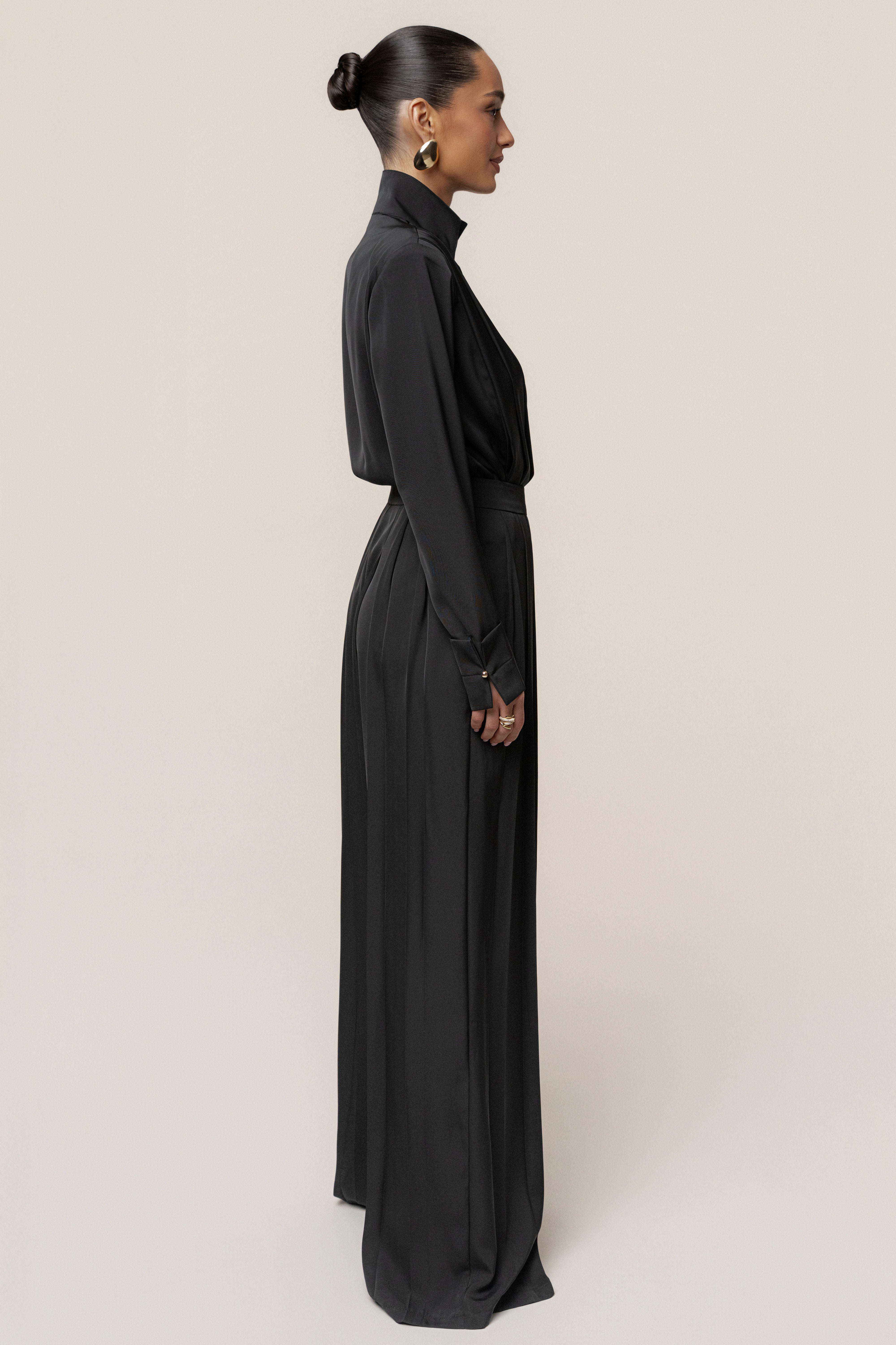 Black Visionary Pleated Bodysuit - JLUXLABEL