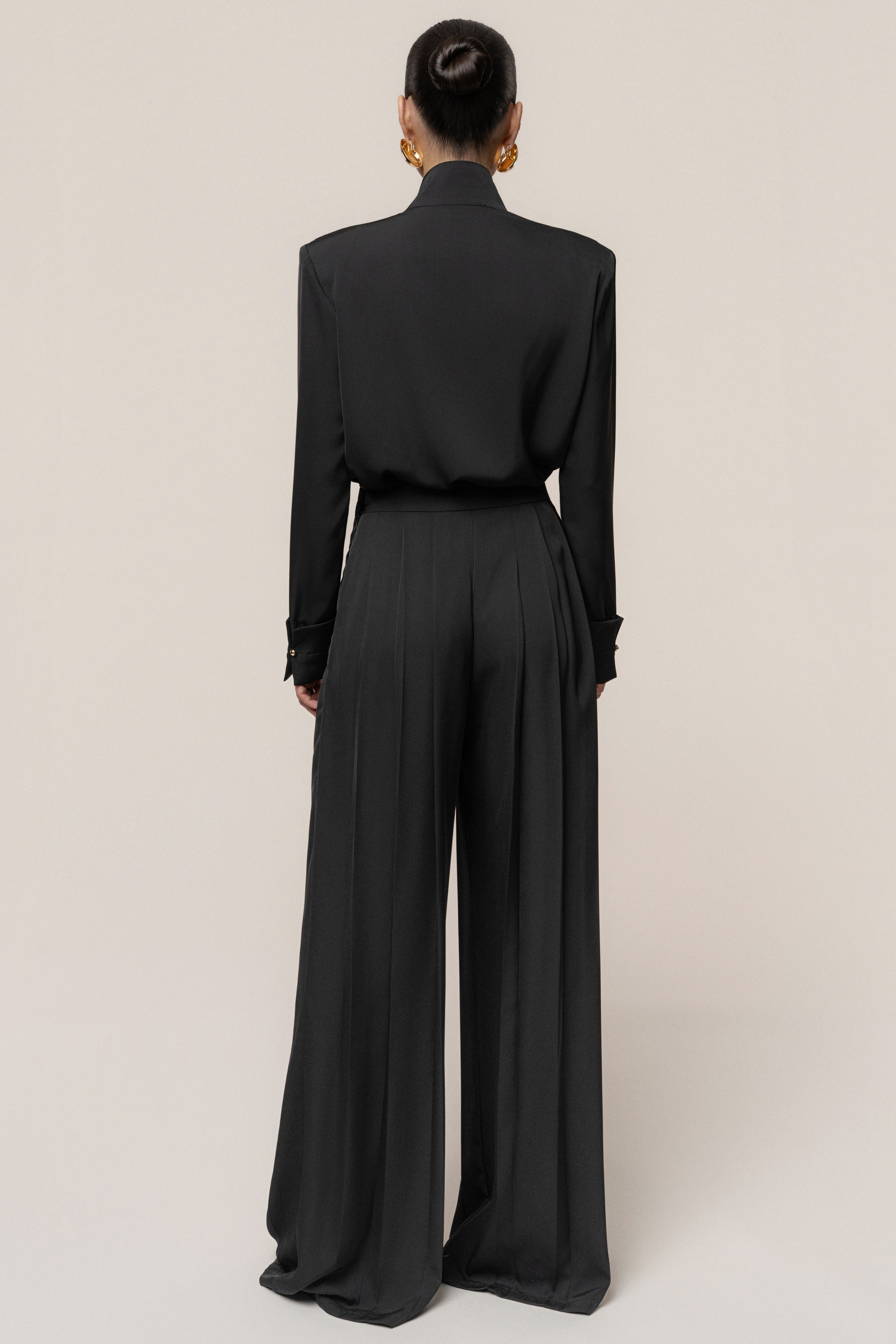 Black Visionary Pleated Bodysuit - JLUXLABEL