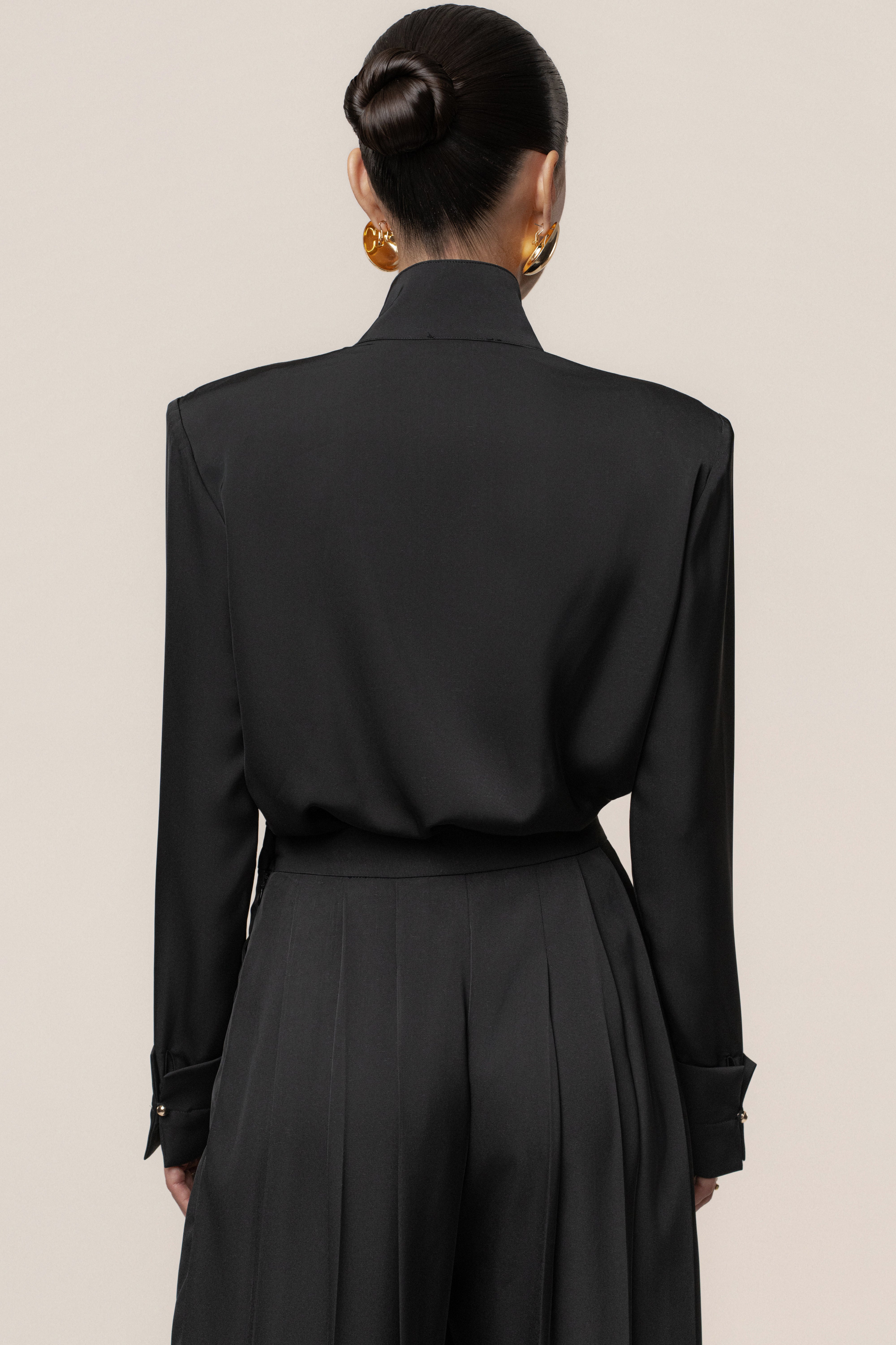Black Visionary Pleated Bodysuit - JLUXLABEL