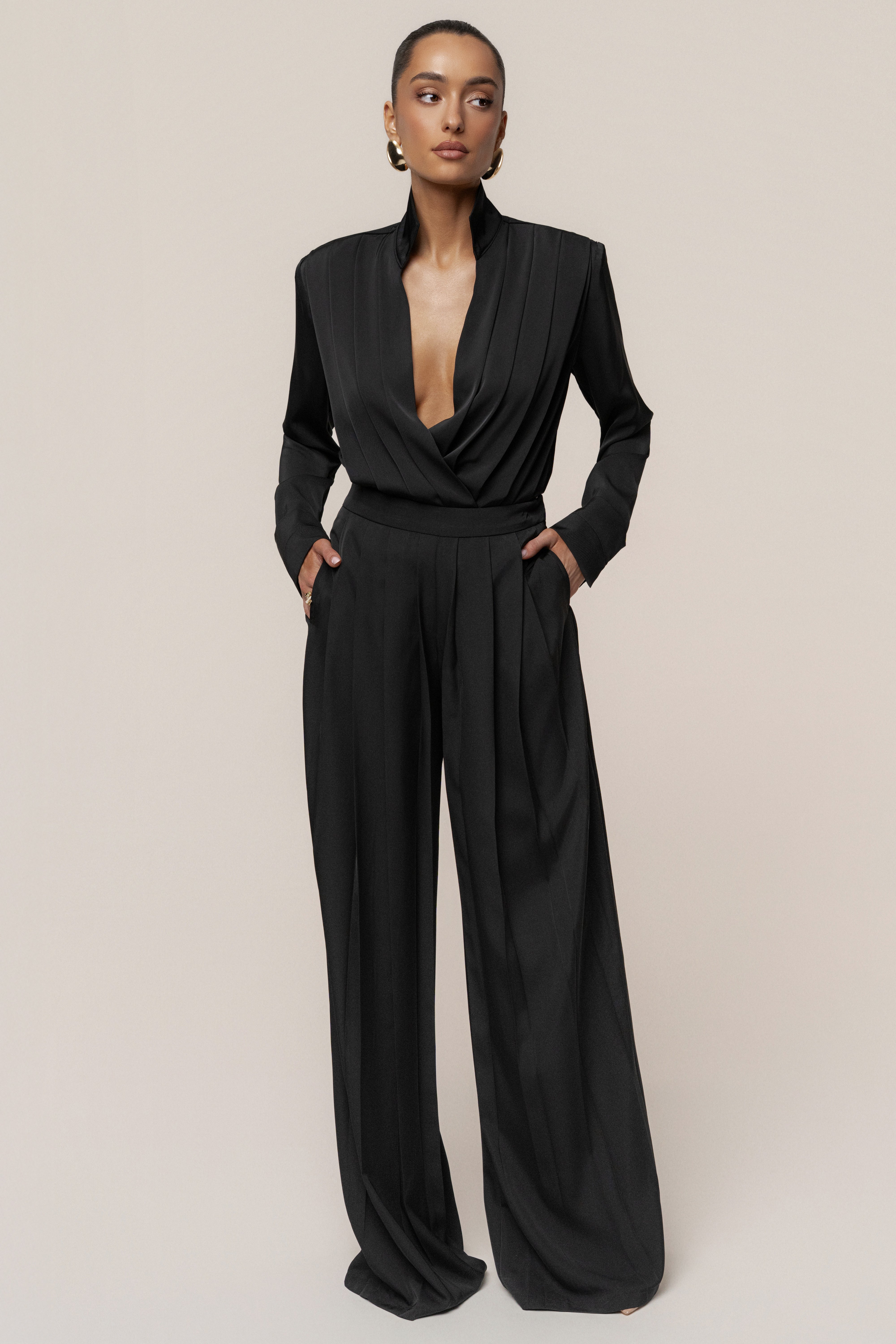 Black Visionary Pleated Bodysuit - JLUXLABEL