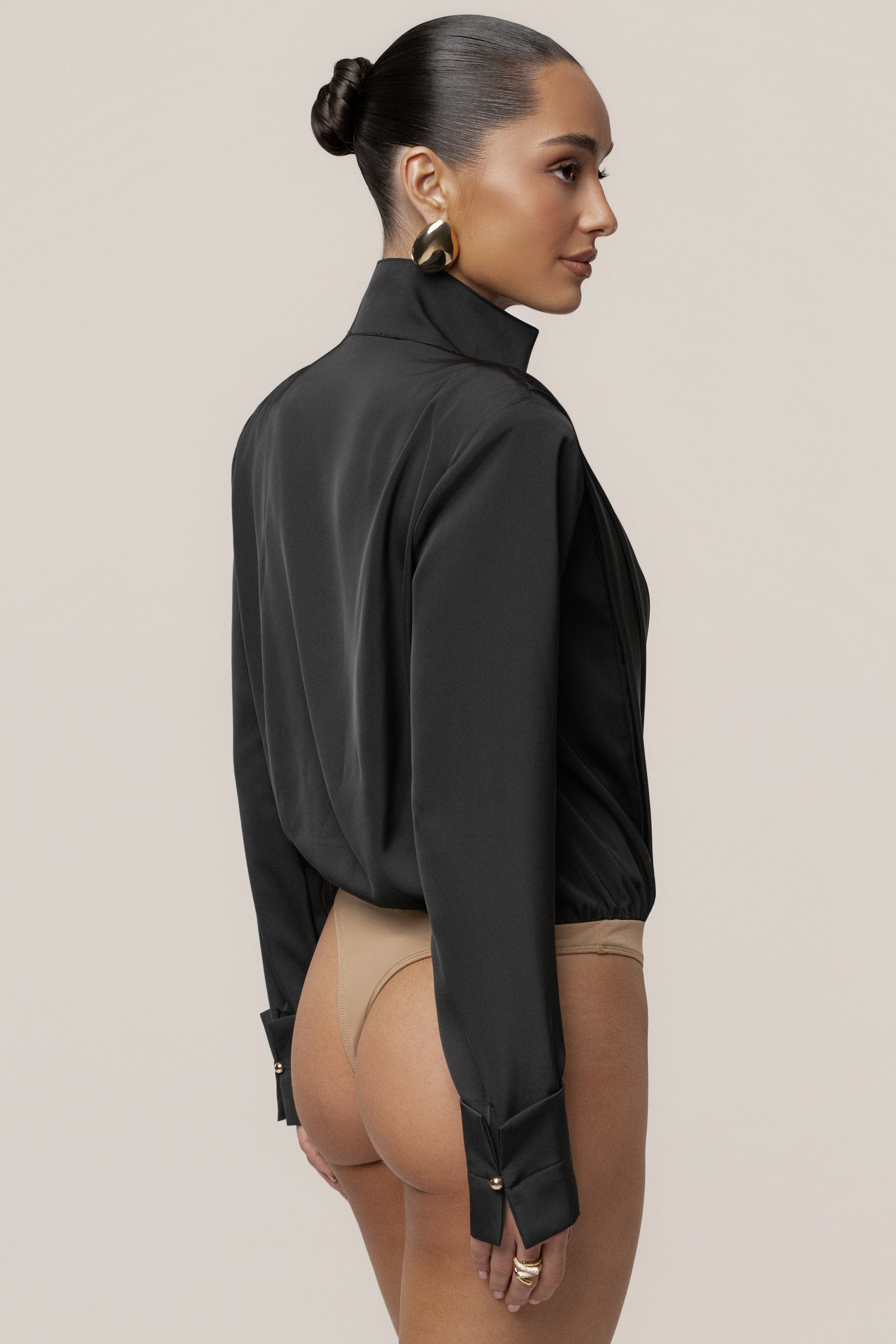 Black Visionary Pleated Bodysuit - JLUXLABEL