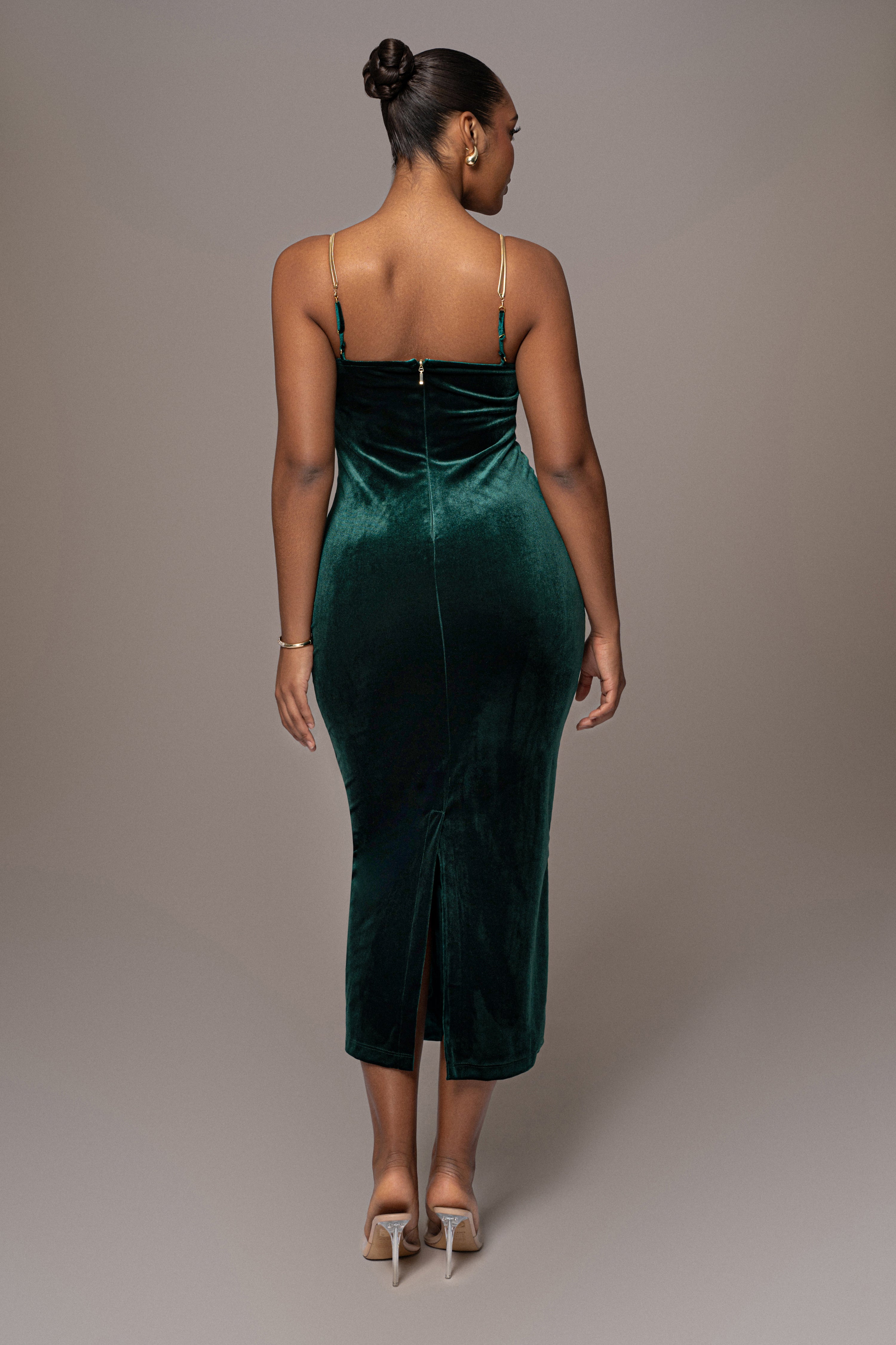 Green JOSANNA VELVET MIDI DRESS - JLUXLABEL