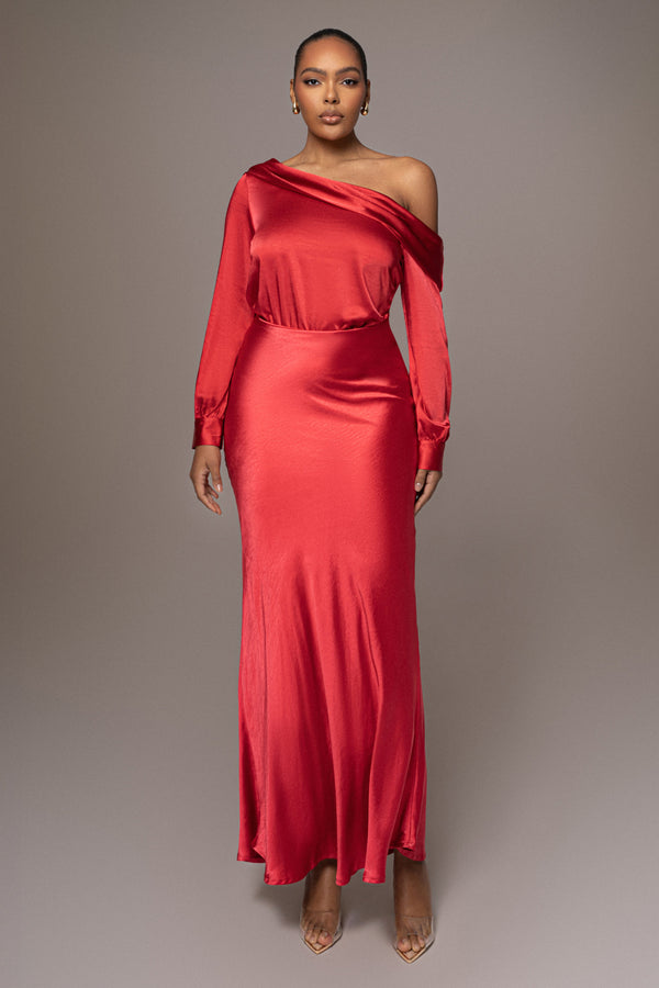 Jupe Maxi Satin Rouge Elva