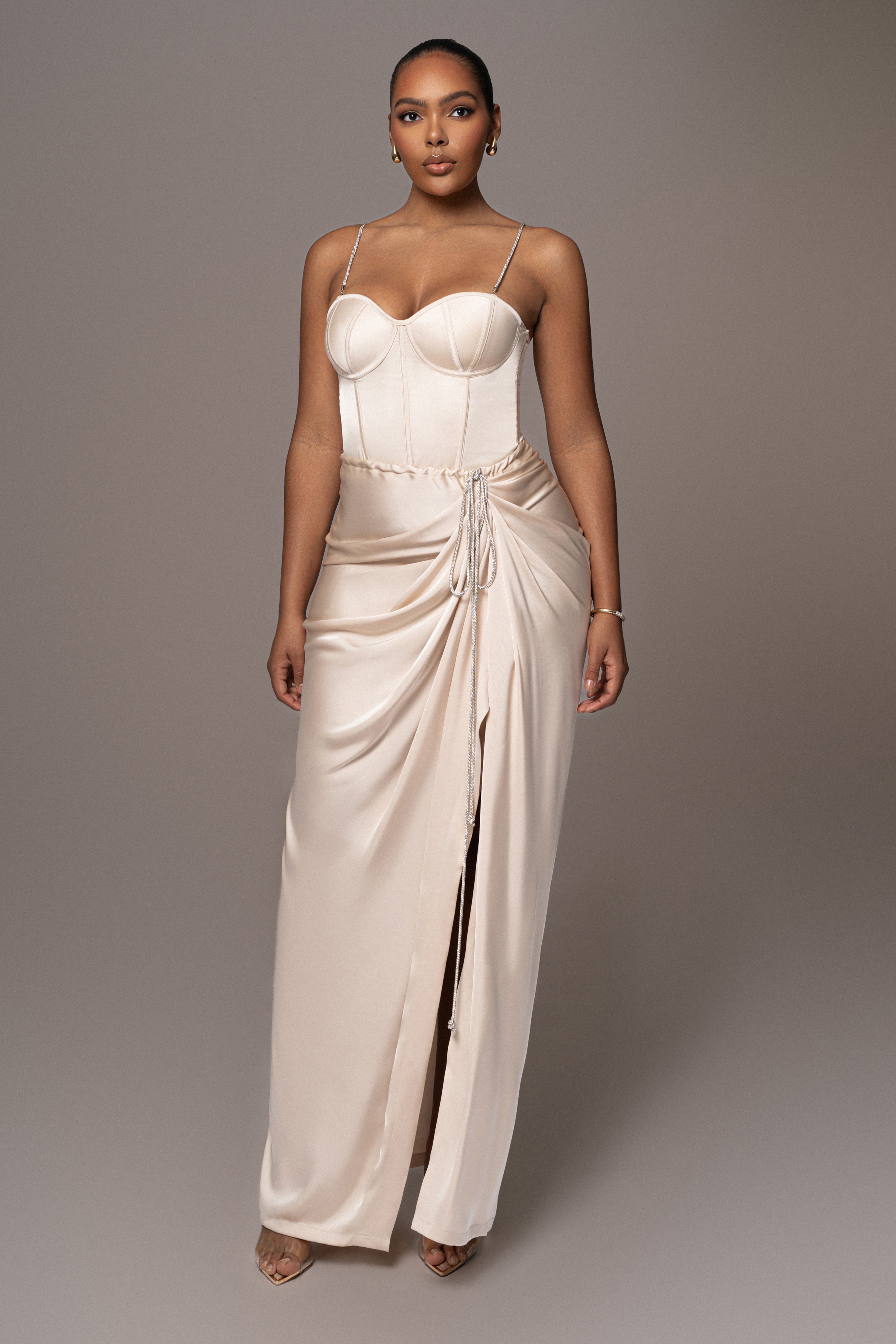 Champagne Olea Satin Skirt - JLUXLABEL