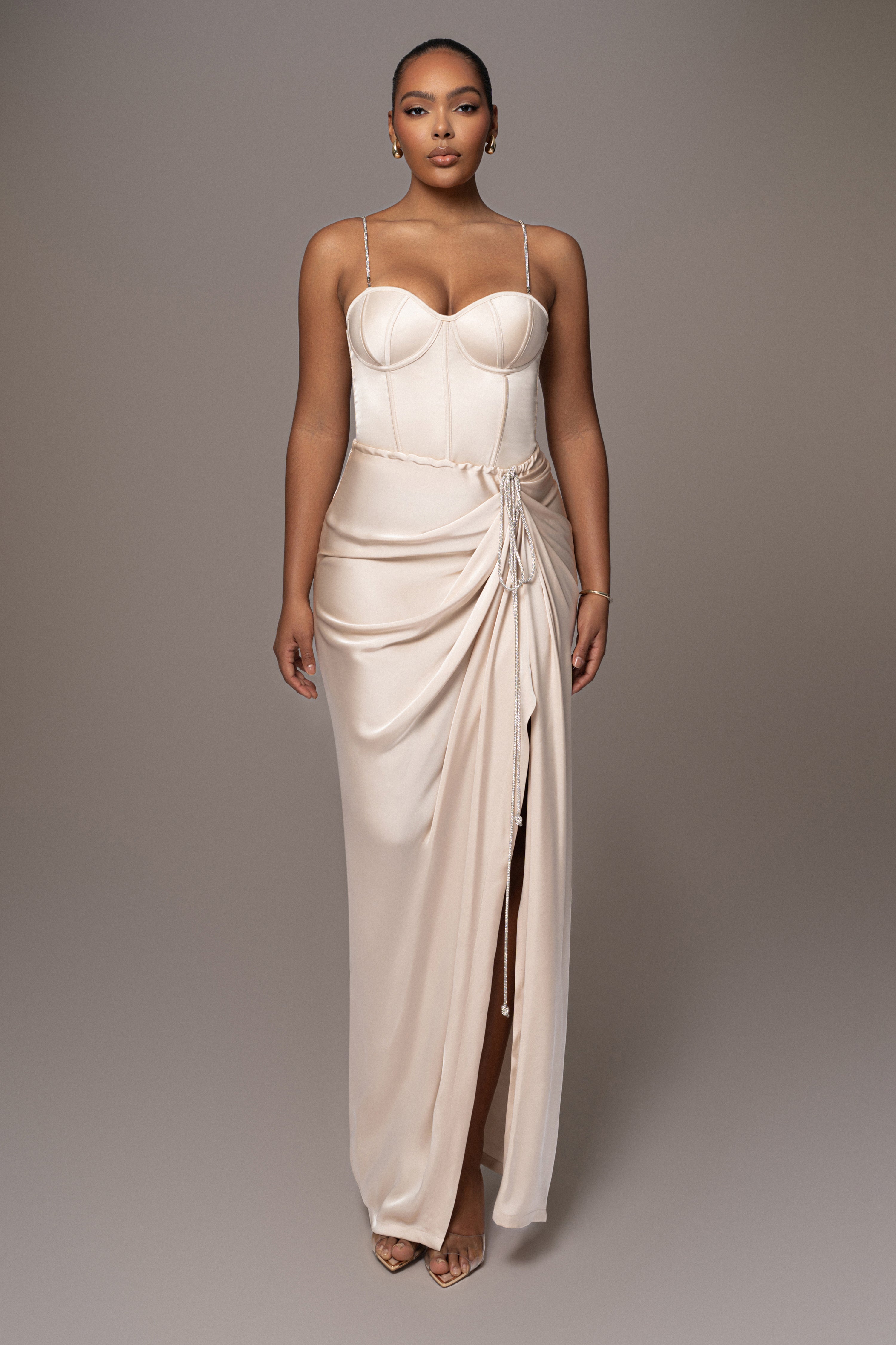 Champagne Olea Satin Skirt