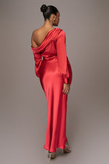 Red Satin Rima Asymmetrical Bodysuit - JLUXLABEL