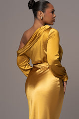 Yellow Satin Rima Asymmetrical Bodysuit - JLUXLABEL
