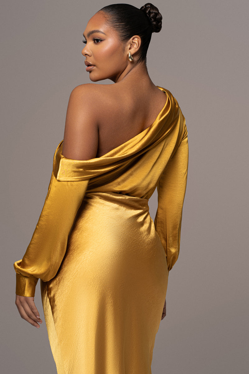 Yellow Satin Rima Asymmetrical Bodysuit - JLUXLABEL