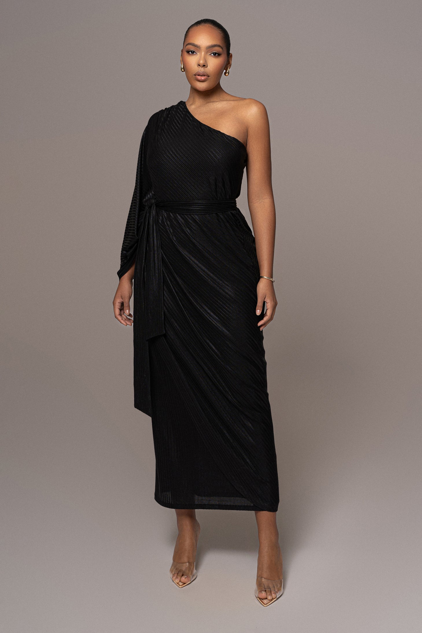 Black Amina Metallic Maxi Dress - JLUXLABEL