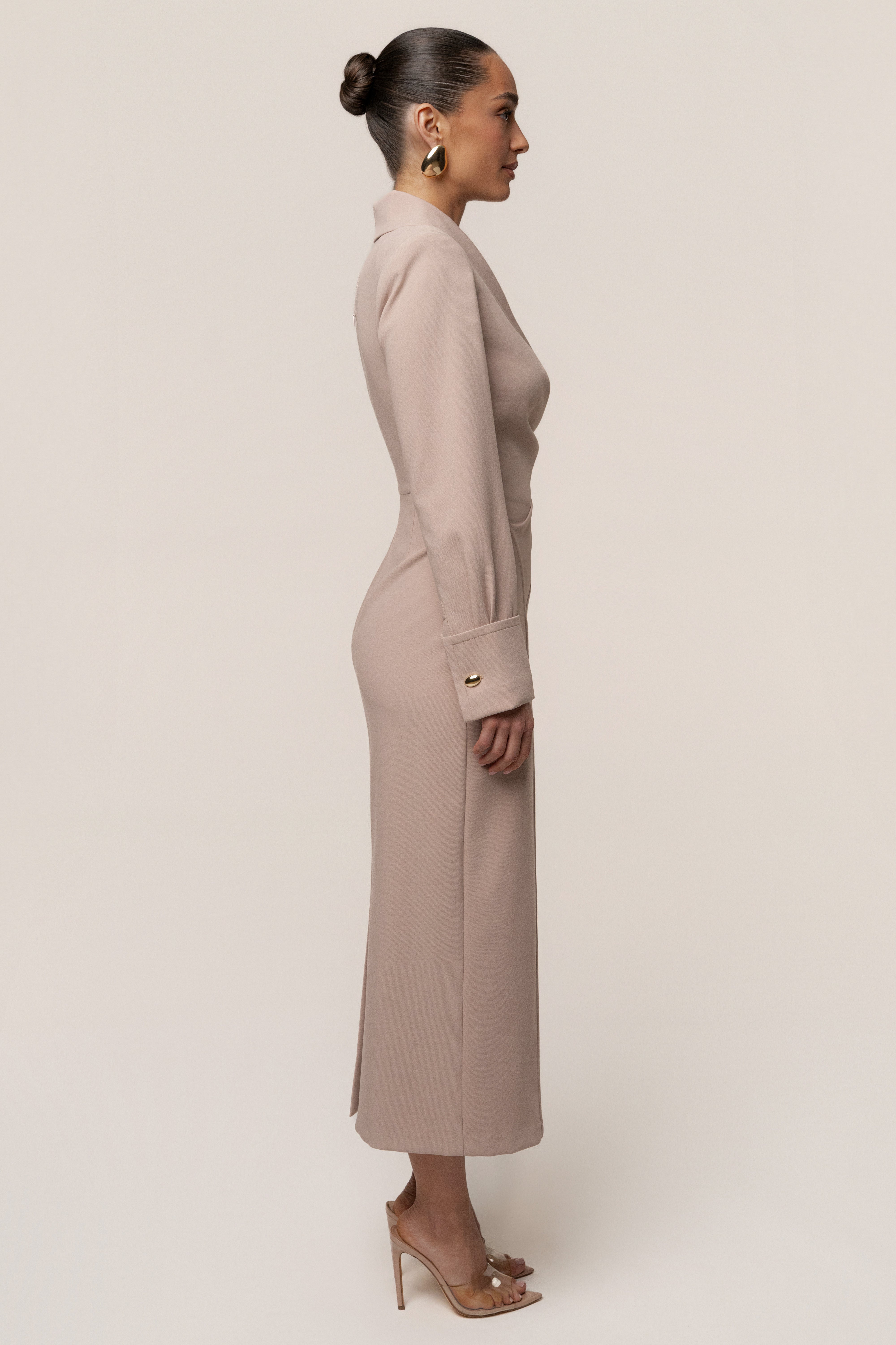 Taupe Manifest Blazer Midi Dress - JLUXLABEL