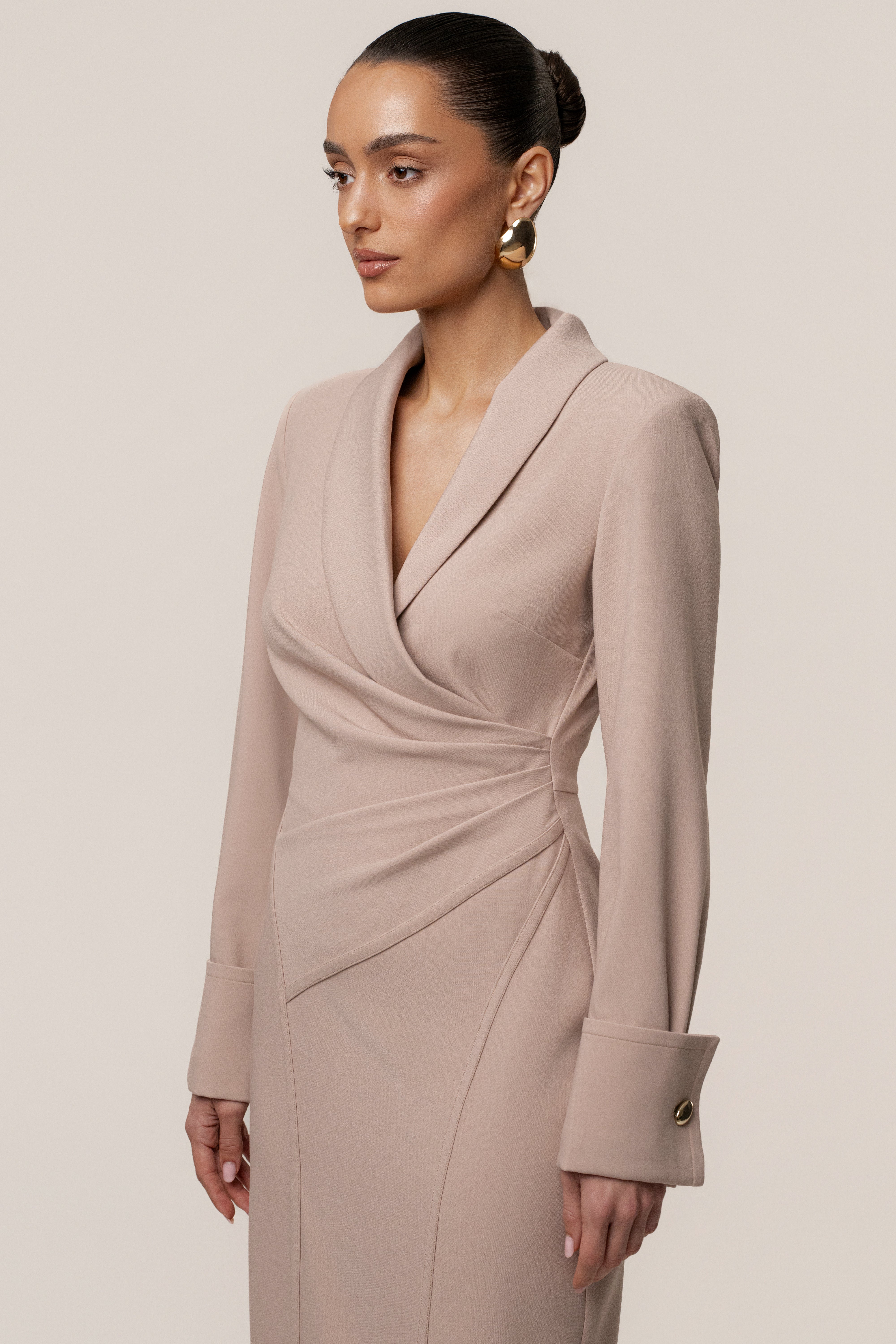 Taupe Manifest Blazer Midi Dress - JLUXLABEL