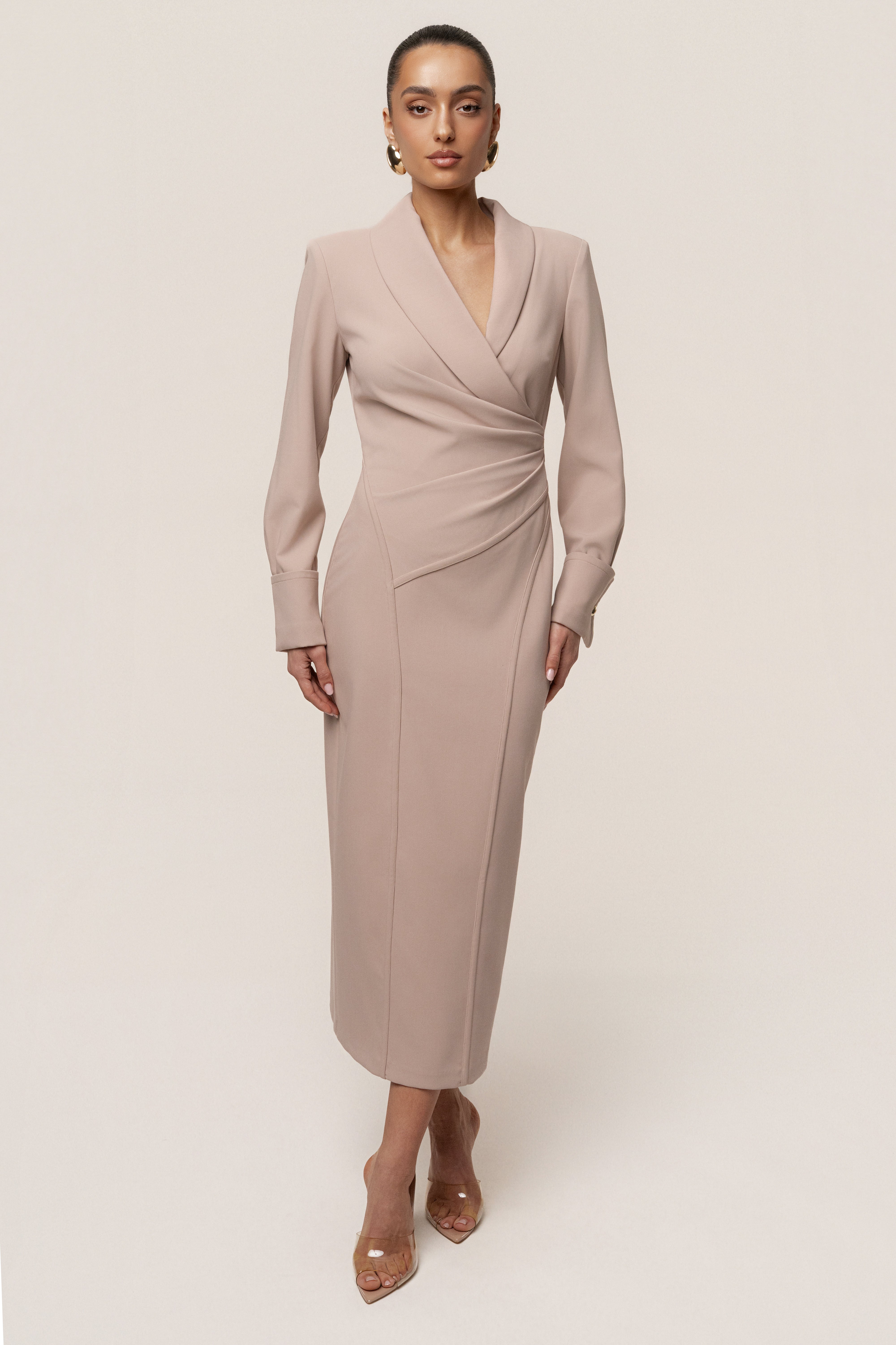 Taupe Manifest Blazer Midi Dress - JLUXLABEL