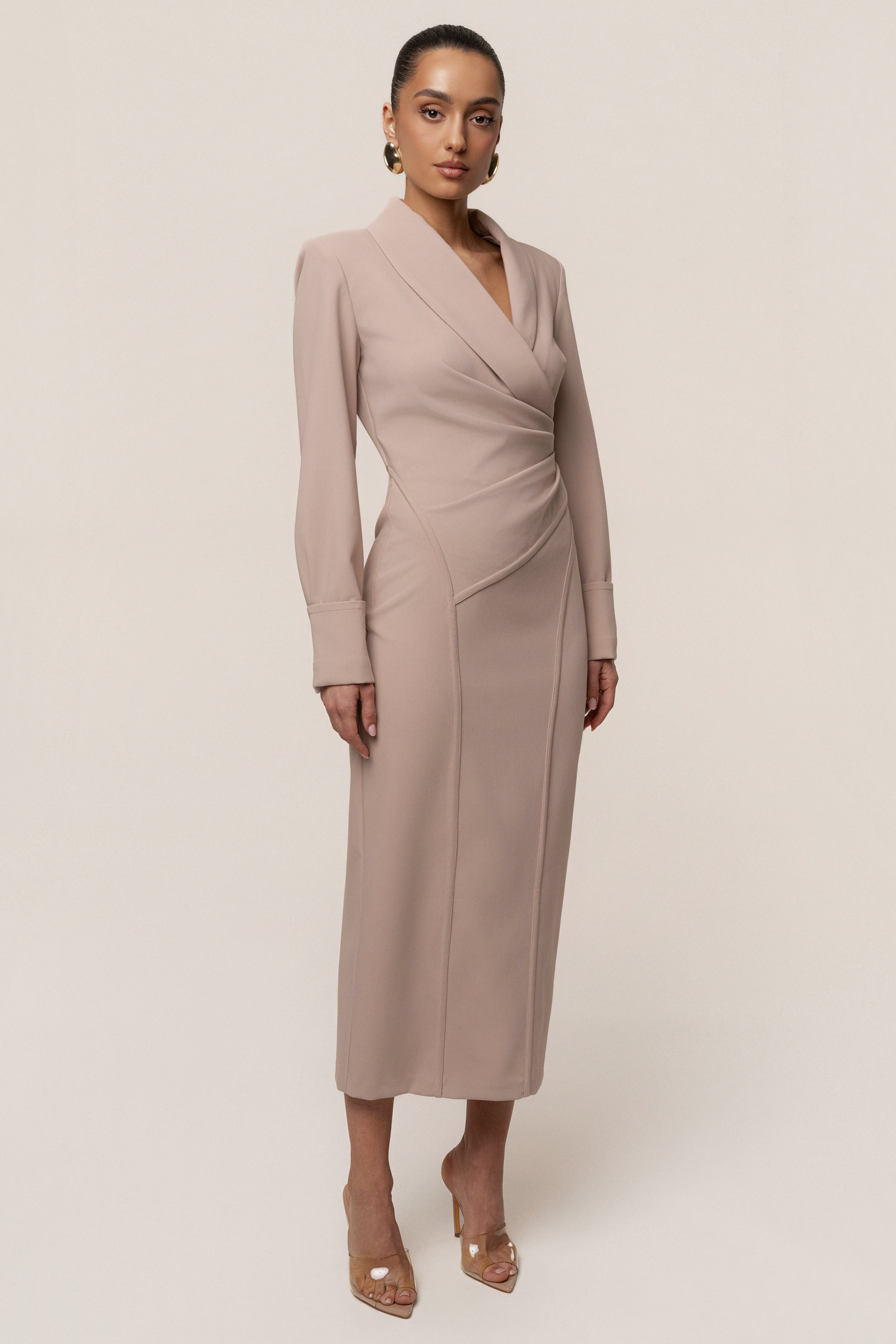 Taupe Manifest Blazer Midi Dress - JLUXLABEL